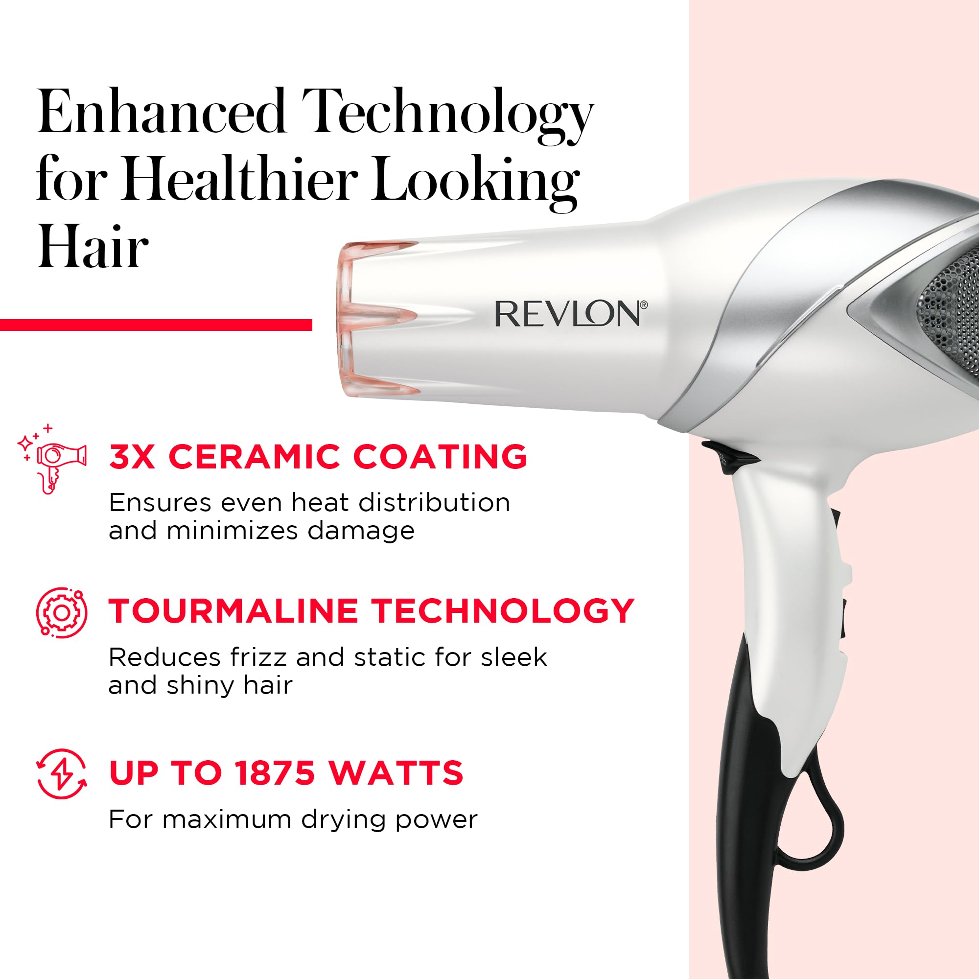 REVLON Infrared Hair Dryer - Ionic Blow Dryer with Diffuser, 6 Piece Set, Ceramic, White, Model RVDR5264