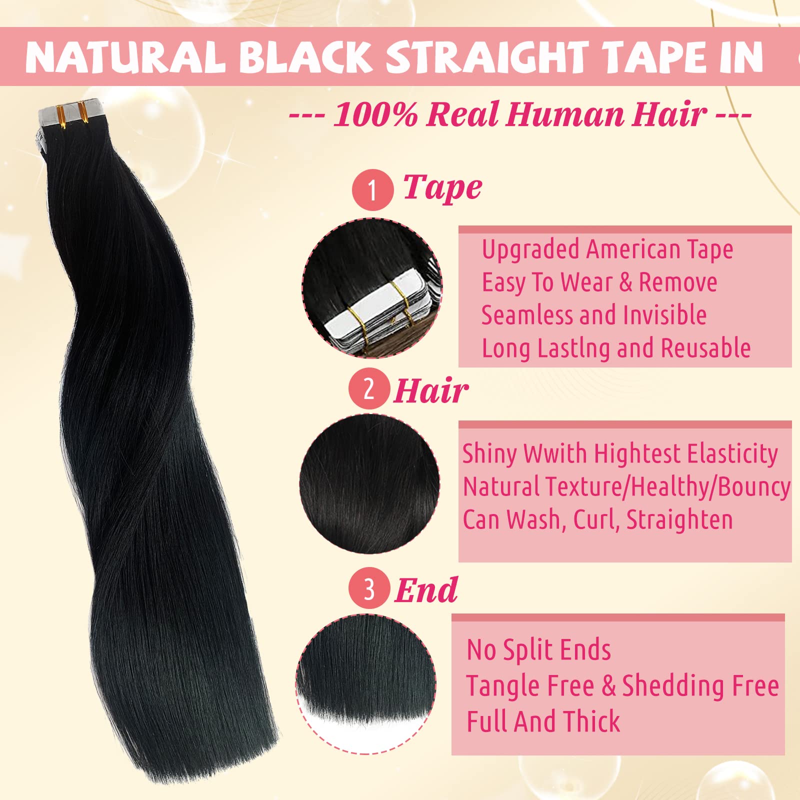 Smavida 100G Tape In Human Hair Extensions #1B Natural Black Soft Straight Tape In Double Sided Skin Weft Extensions For Women