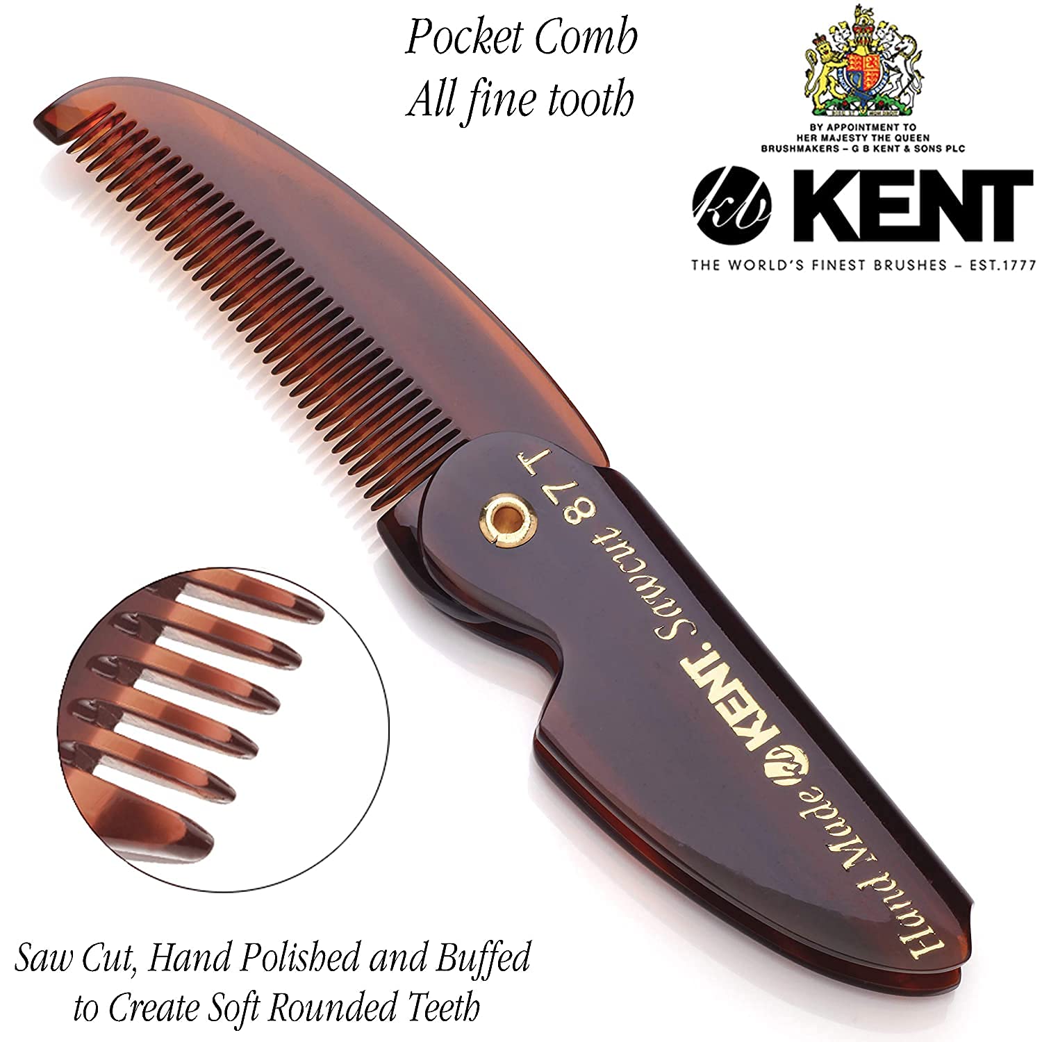 Kent 87T combo Handmade Folding Pocket comb for Men, Fine Tooth Hair comb Straightener for Everyday grooming Styling Hair, Beard