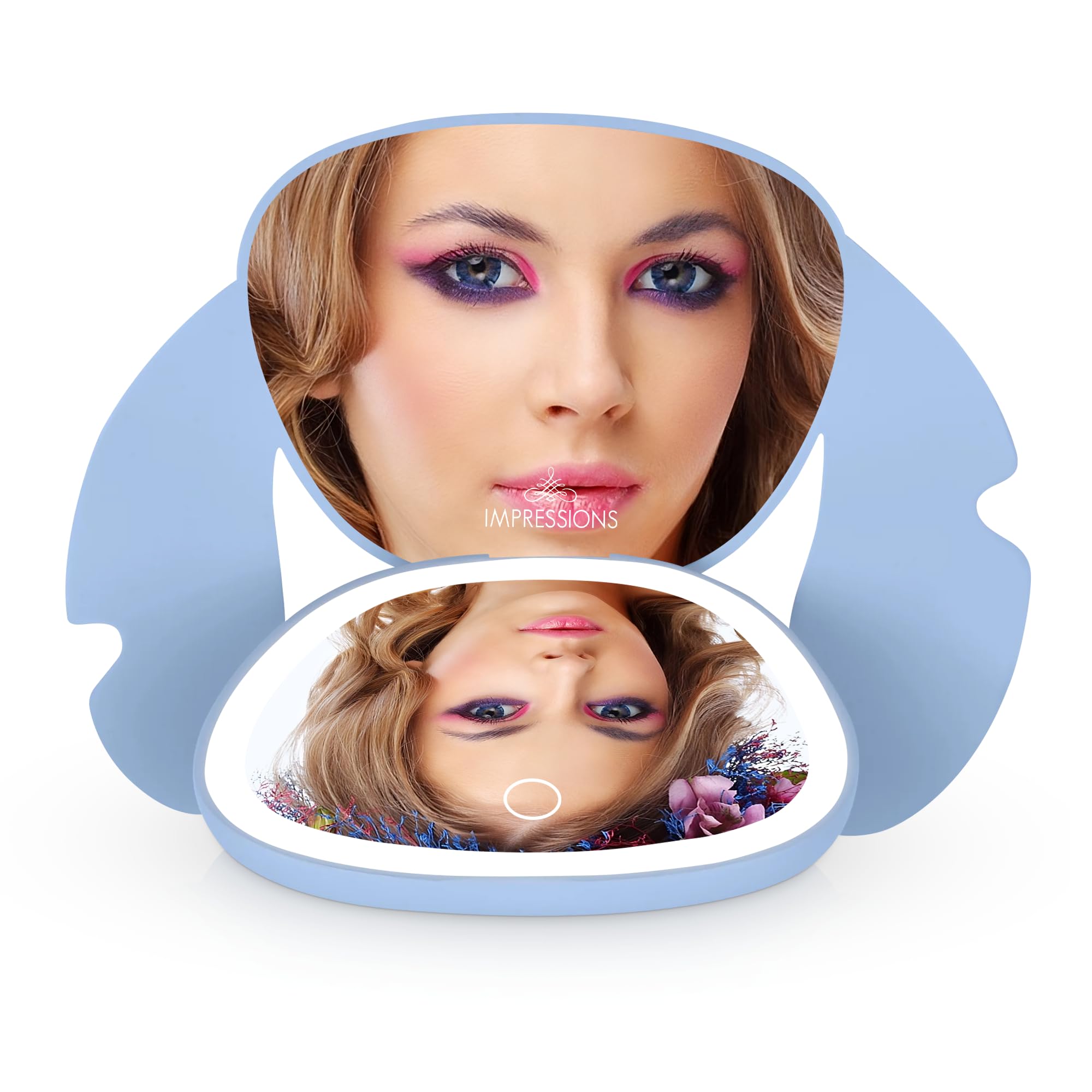 Impressions Vanity Stitch Ohana LED Compact Mirror with Lights, Lighted Travel Makeup Mirror with 3X Magnification, Adjustable B