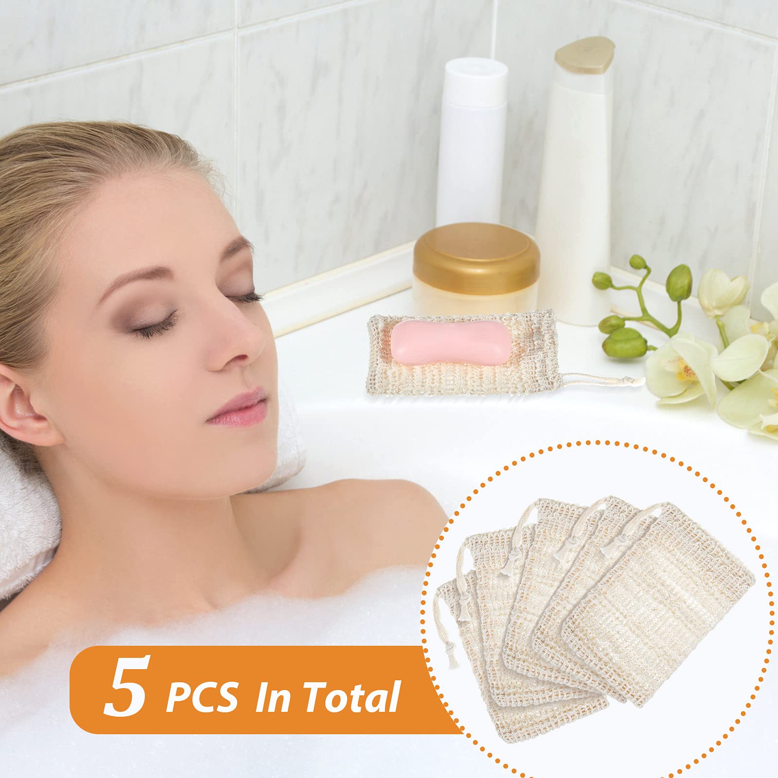 Bbto 5 Pieces Soap Saver Bag Natural Sisal Exfoliating Soap Pouch For Foaming And Drying, Shower, Scrubber(10 X 15 Cm,Beige)