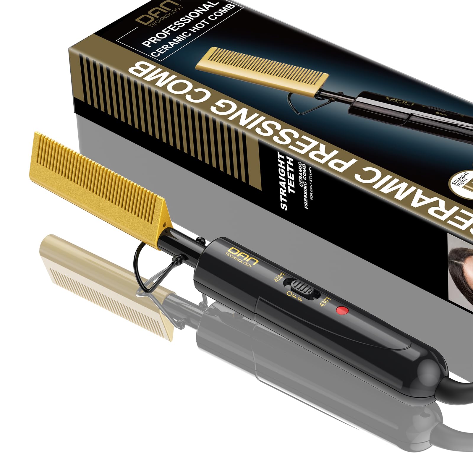 DAN Technology Small Ceramic Hot Comb for Lace Front Wigs - Dual Voltage, Fast Heating Straightener for Black Hair and Wigs