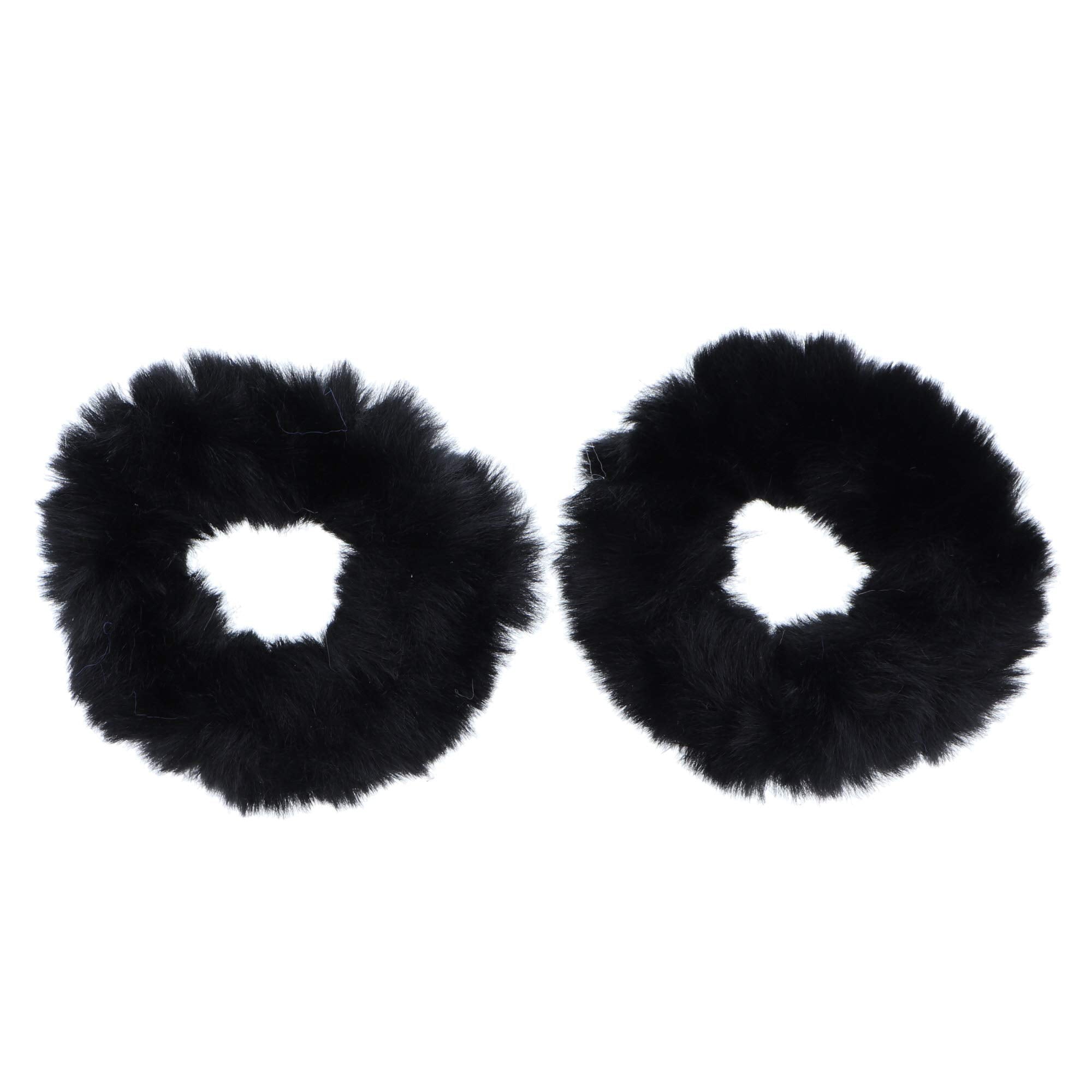 Small Fuzzy Fur Scrunchies Furry Pony Holder - Set Of 2 - Black