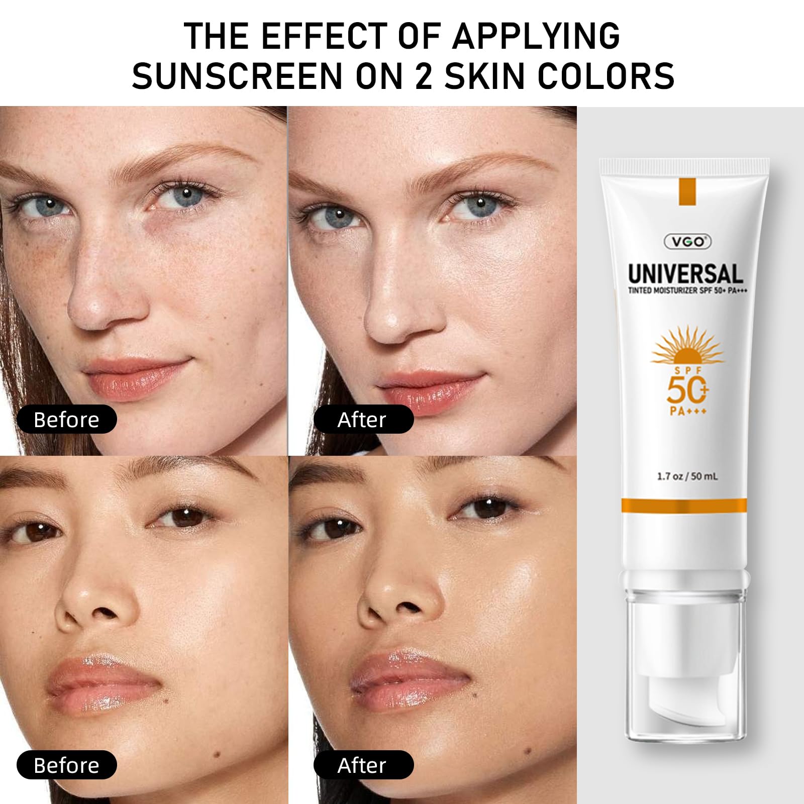Vgo Tinted Sunscreen For Face Spf 50, Hydrating Sun Essence Face Sunscreen Leaves No Sticky Feeling Travel Size Sunscreen Agains