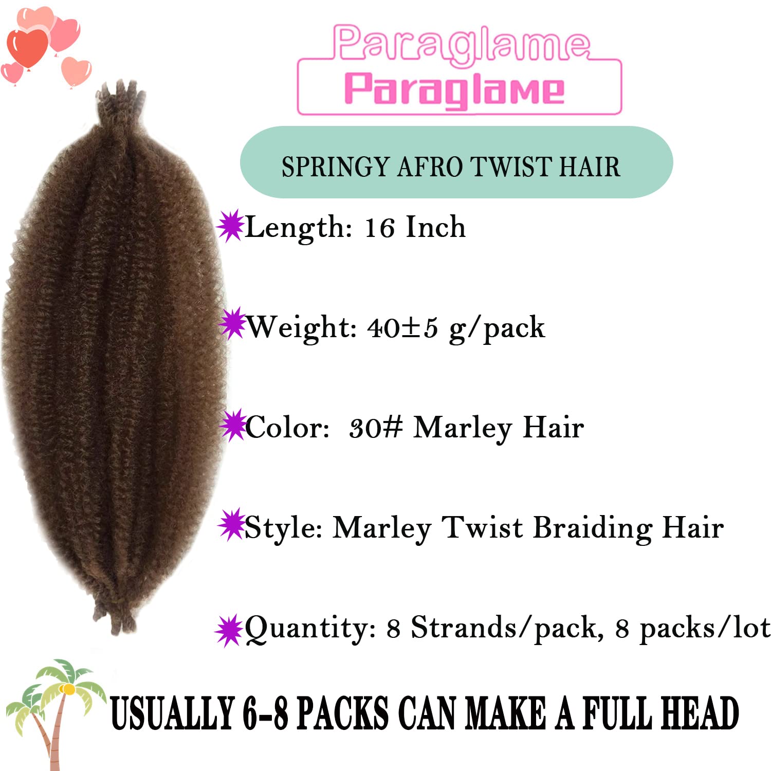 Marley Twist Braiding Hair Pre-Separated Springy Afro Twist 16 Inch 8 Packs Spring Twist Hair Kinky Twist for Faux Locs Crochet