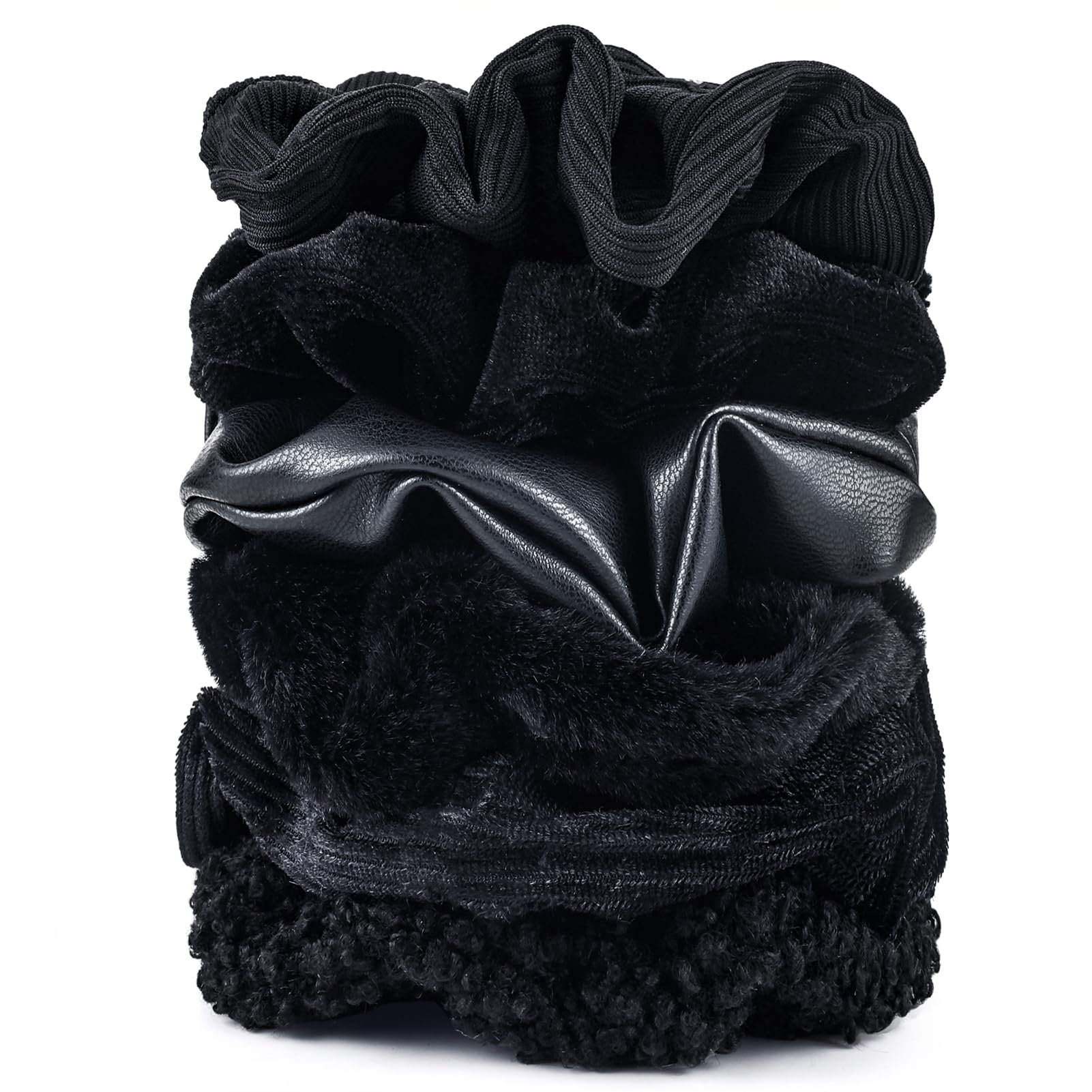 Scrunchies for Women Girls 6Pcs Black Velvet Scrunchies for Thick Hair Ultra Textured Soft Scrunchy Hair Ties Solid Elastic Hair