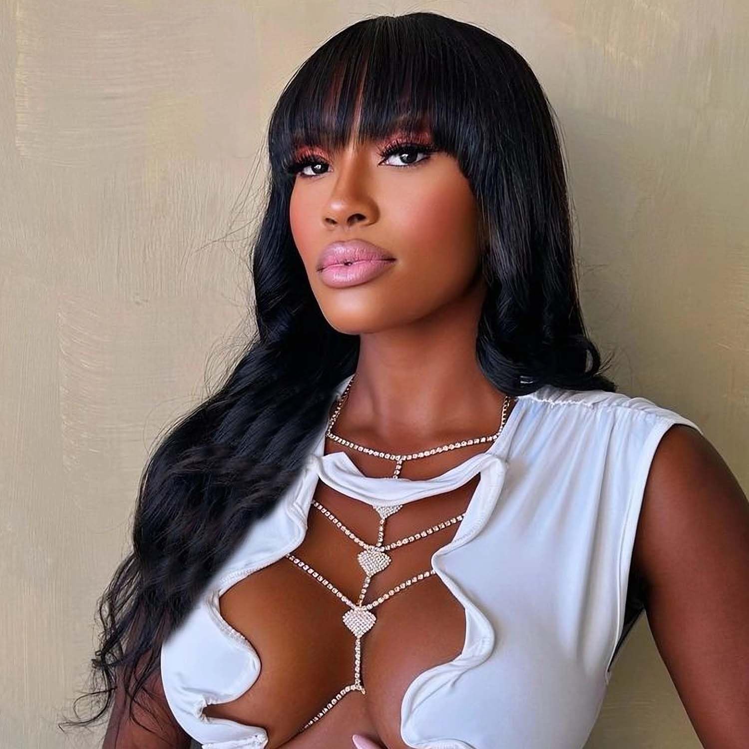 WIGER Natural Wave Human Hair Wigs with Bangs Upgraded Hairline Black Loose Wavy Hair for Women Lace Part Wig Brazilian Virgin H