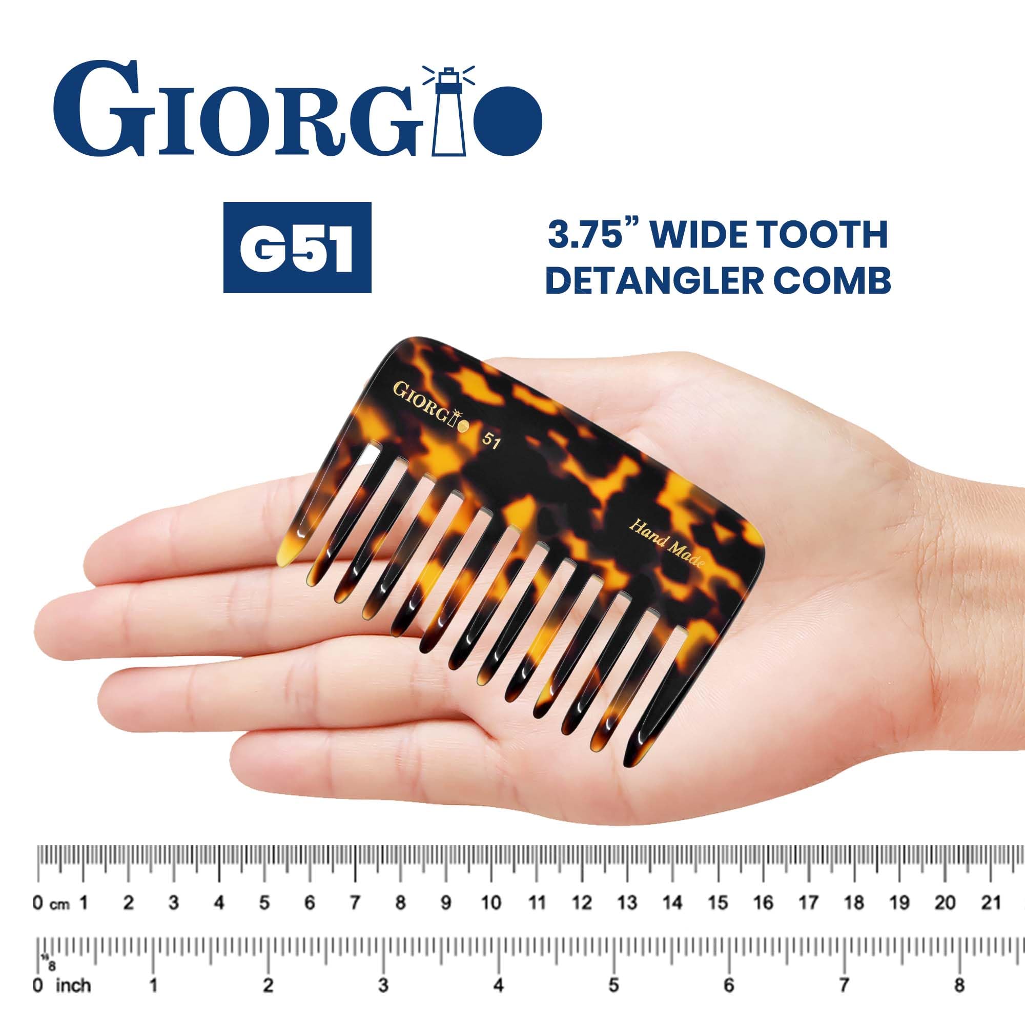 Giorgio G51Ty Small Travel Purse Hair Detangling Comb, Wide Teeth Pocket Comb For Thick Curly Wavy Hair. Hair Detangler Comb For