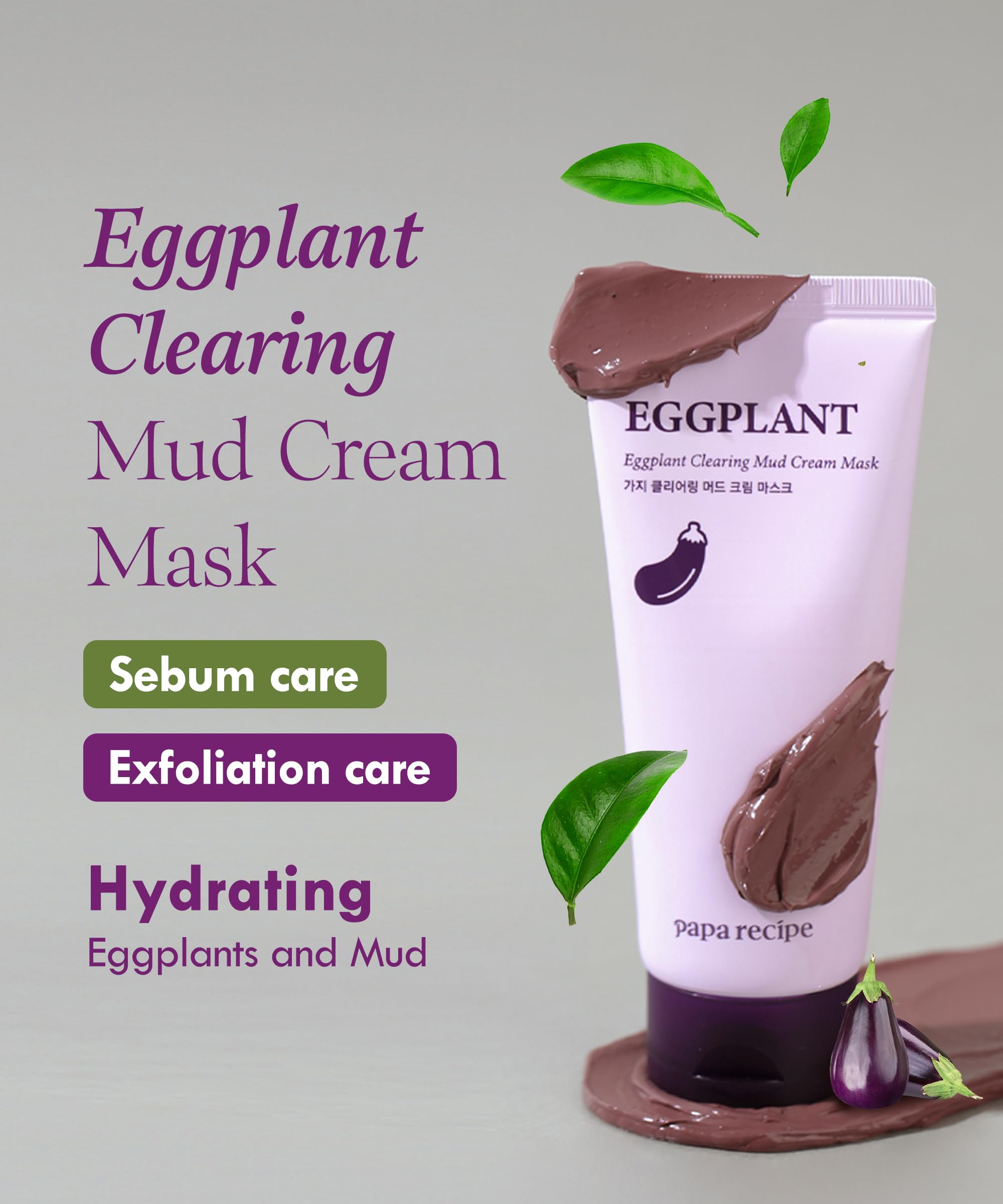 Papa Recipe Eggplant Mud Cream Mask 3.38 Ounce - Korean Skin Care, Dead Skin Exfoliator For Sensitive Face