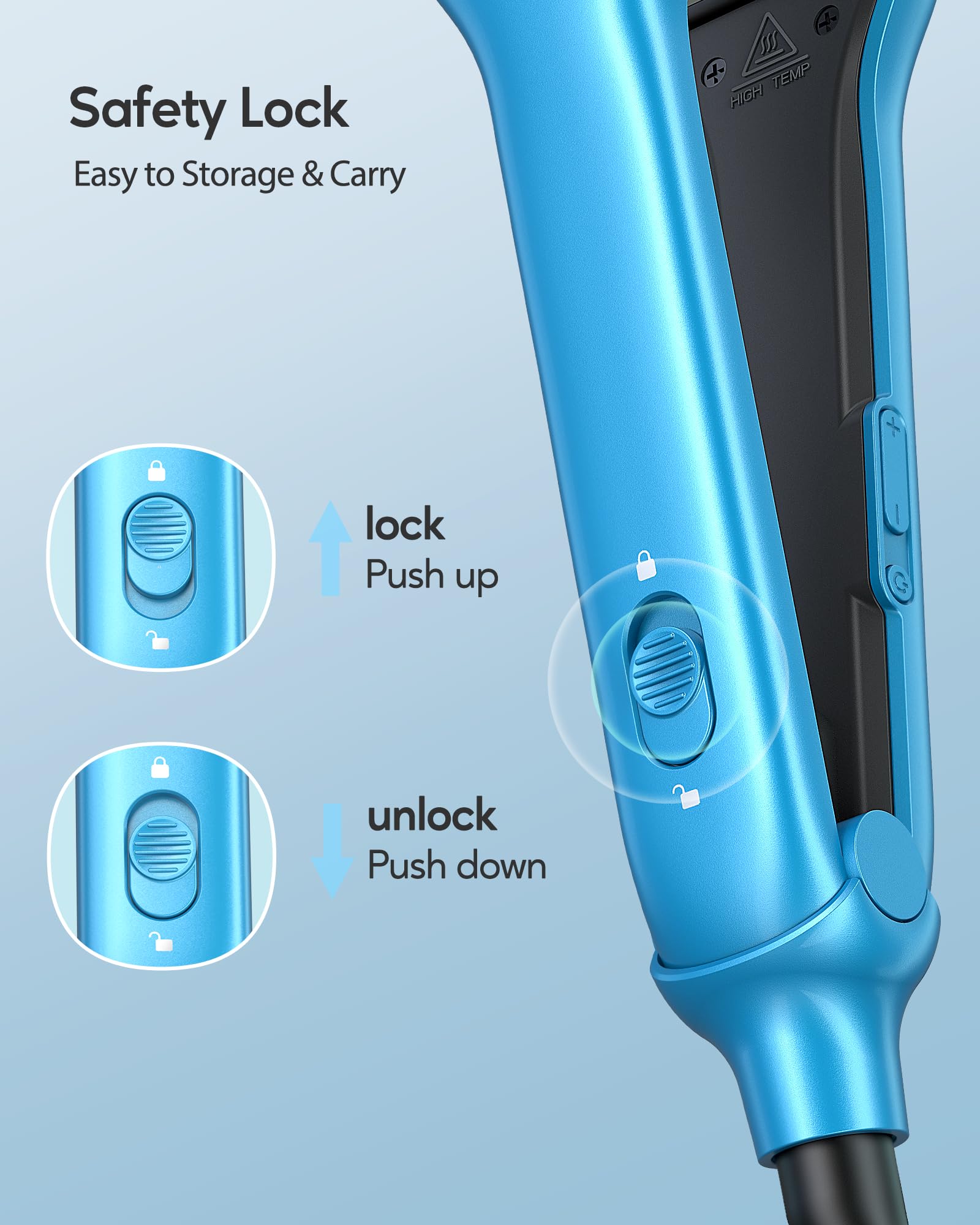 Wavytalk Hair Straightener, 1.7" Titanium Wet to Dry Flat Iron, Blue, Model 35-US-WA139BLUE-2GR08827