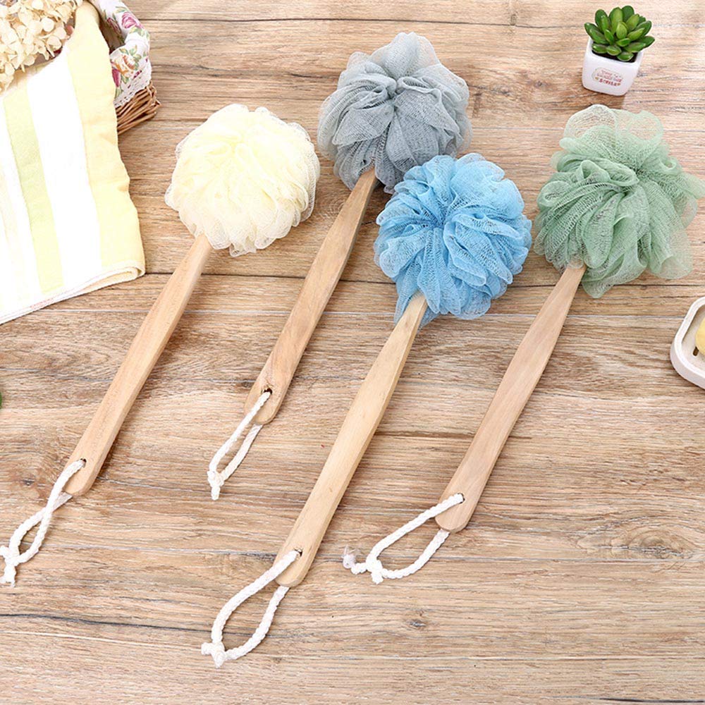 Arswin Loofah Back Scrubber For Shower, Wooden Long Handle Bath Sponge Lufa Shower Brush, Soft Nylon Mesh Back Cleaner Washer, B