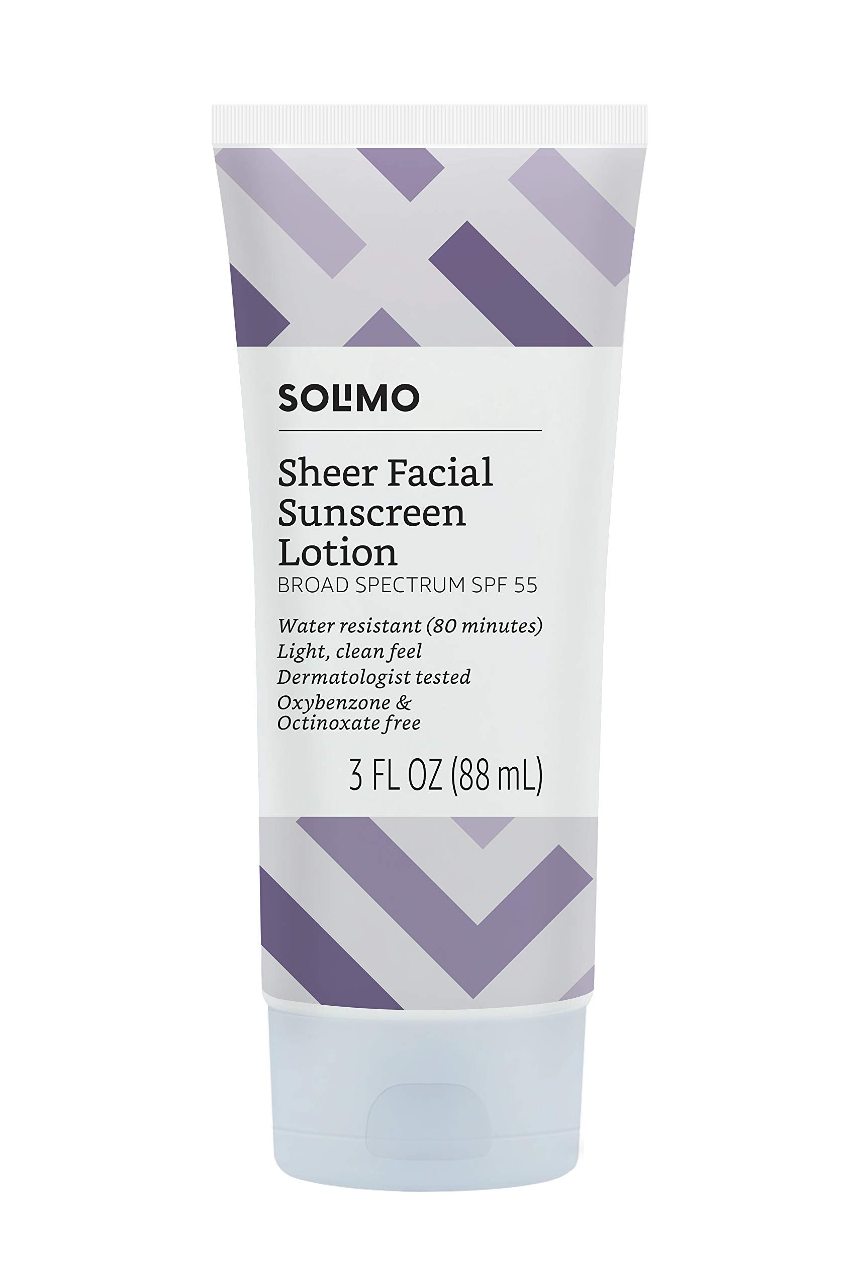 Amazon Brand - Solimo Sheer Face Sunscreen Spf 55, Uva/Uvb Protection, Lightweight Water Resistant, Formulated Without Octinoxat