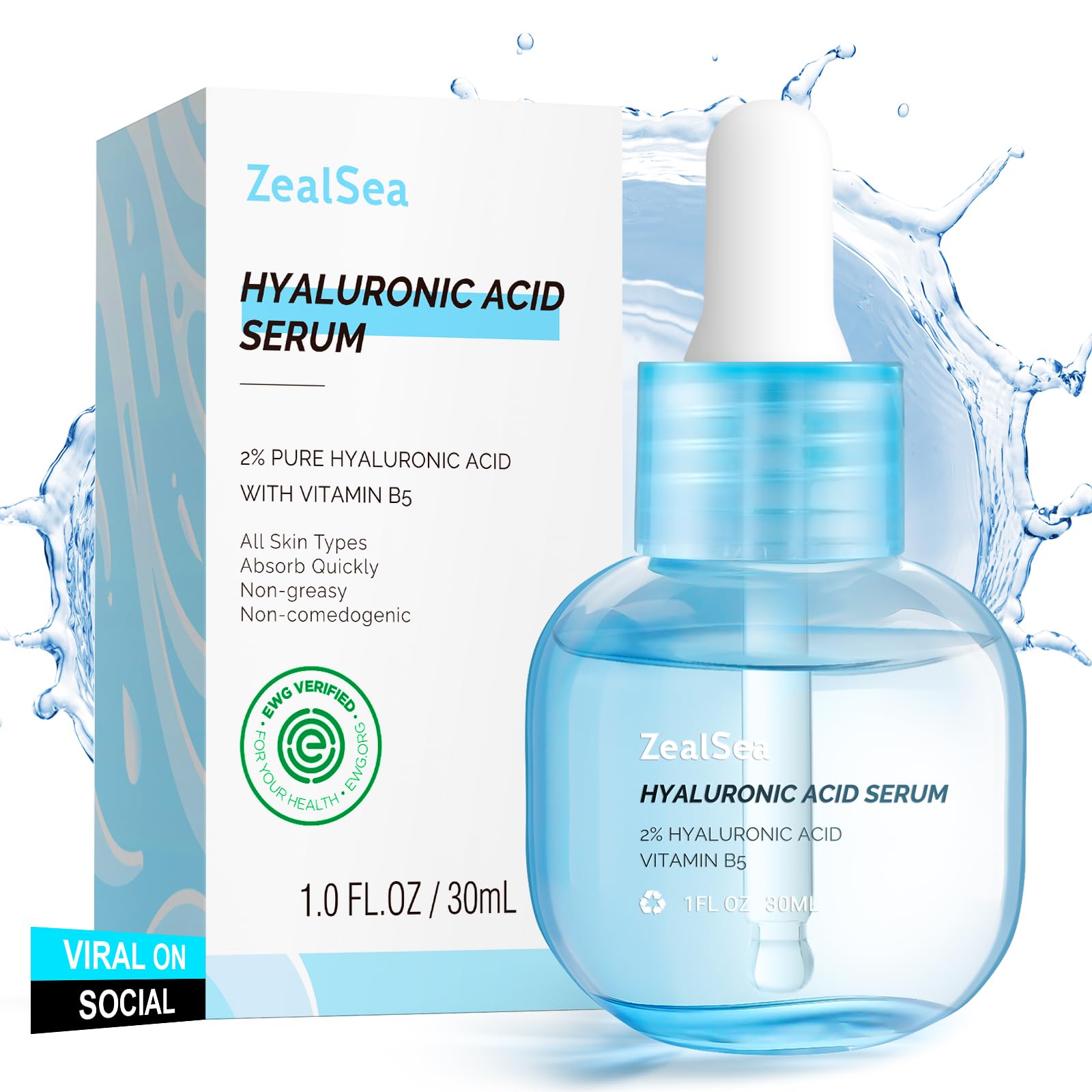 Zealsea 2% Pure Hyaluronic Acid Serum For Face With Vitamin B5 Hydrating Serum To Smooth Skin Deep Moisturizing Face Serum For W