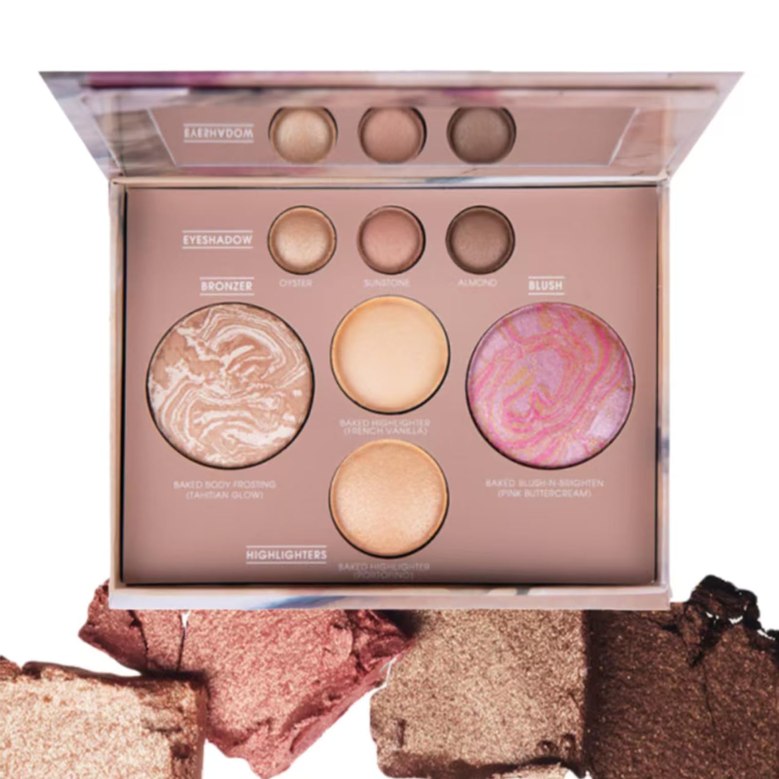 All In One Baked Face Makeup Palette, Complete Starter Cosmetic Kit With Eyeshadow, Blush, Bronzer & Highlighter, Blendable Long