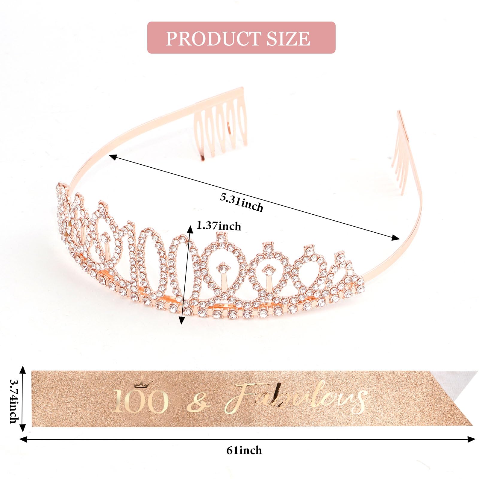 Cieher 100Th Birthday Crown + 100 & Fabulous Birthday Sash + Pearl Pin Set, 100Th Birthday Gifts For Women Friends 100Th Birthda