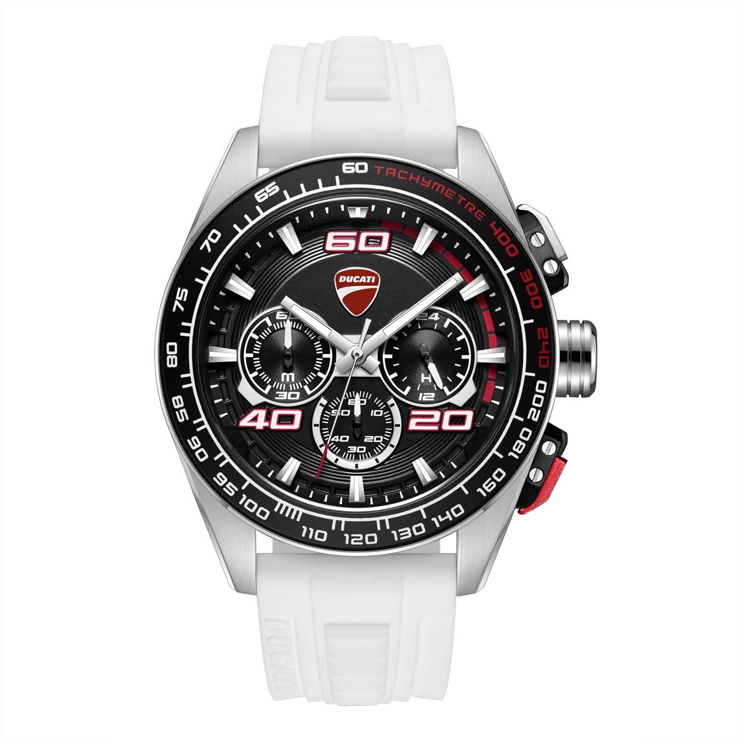 Ducati Extreme Sports Chronograph Analog Quartz MenS Watch With Black Dial & White Silicone Strap  Dtwgo0001702W