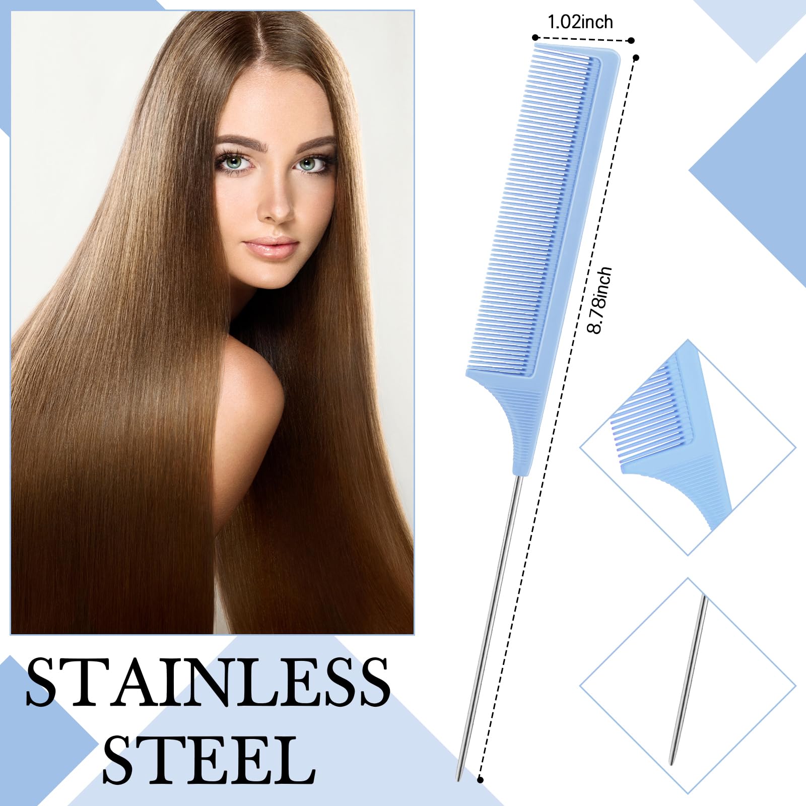 Geiserailie 3 Pcs Slick Back Hair Brush Set Bristle Brush Edge Control Teasing Comb For Women Black Hair(Light Blue)