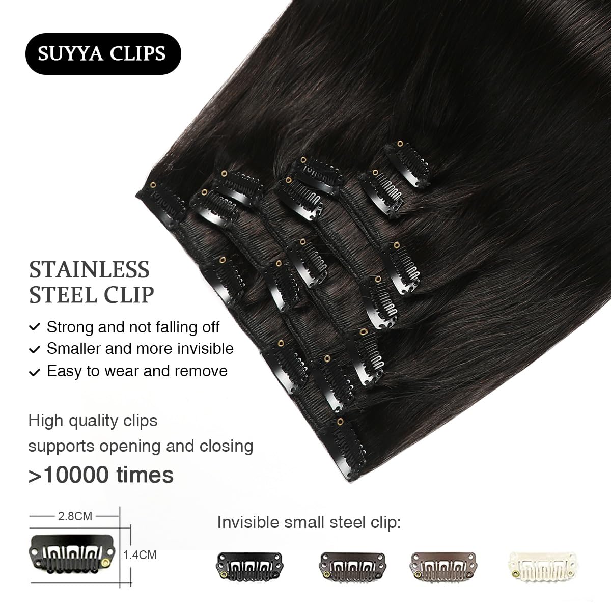 Suyya Clip In Hair Extensions Real Human Hair,Hair Extensions Clip Ins Straight Human Hair Clip Ins Double Weft Natural Black Hu
