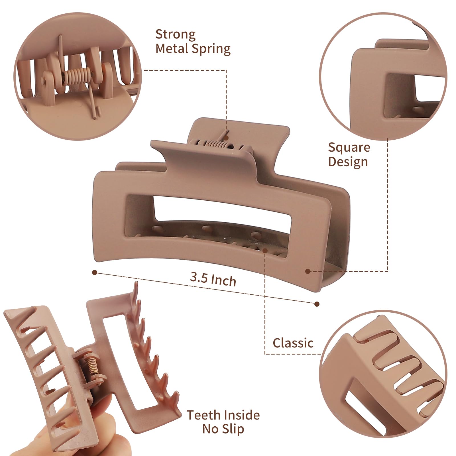 Sisiaipu Hair Claw Clips, 3.5 Inch Medium Hair Clips 12 Pcs Square Jaw Clips For Thick And Thin Hair - Brown, Matte Black, Dark