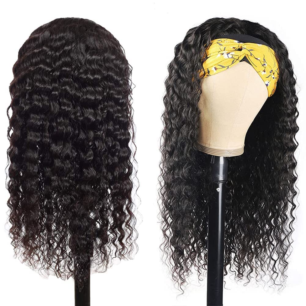 Rebasar Curly Headband Wig Human Hair Wigs for Black Women Human Hair 22 Inch Long No Lace Front Wigs Human Hair Glueless Deep W