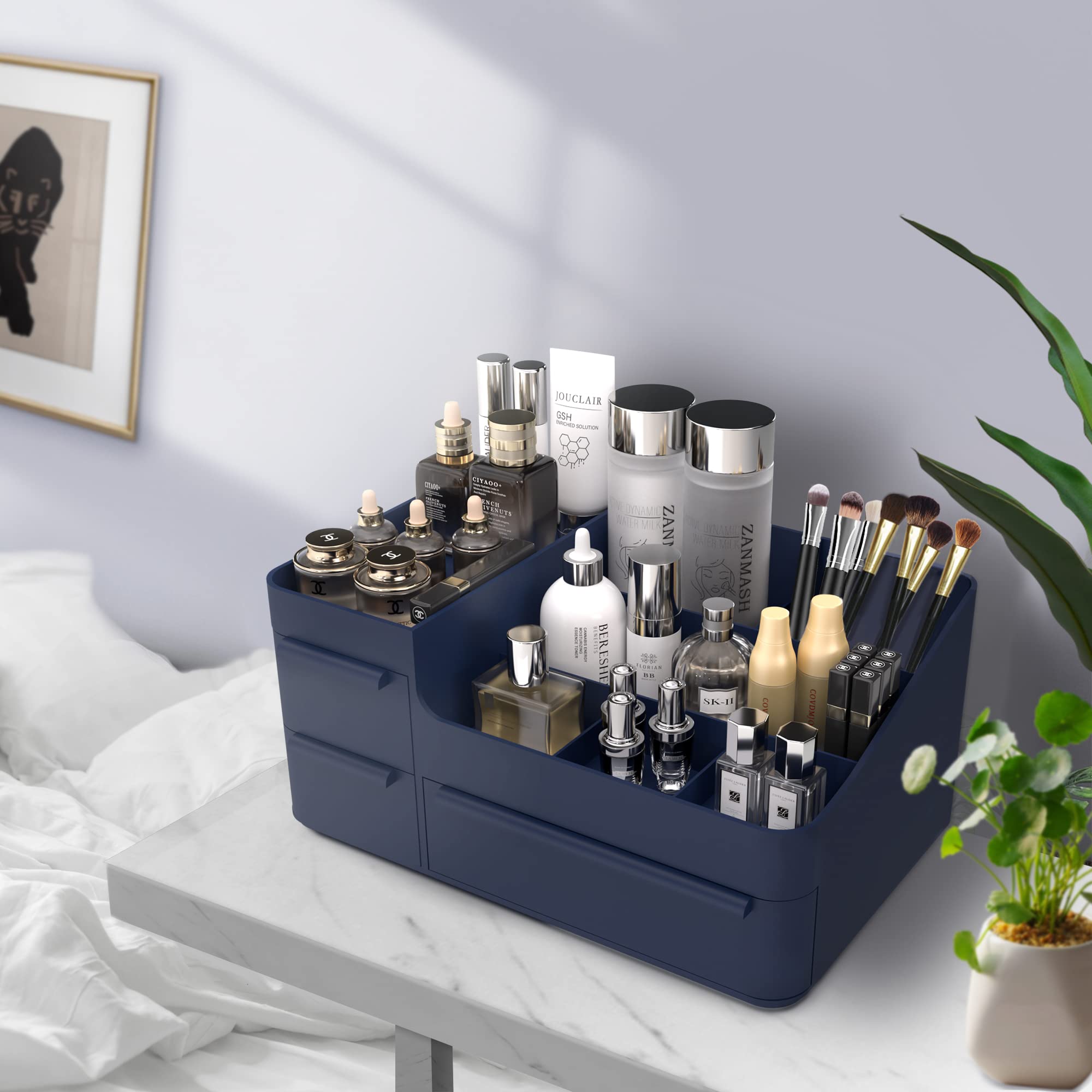 Makeup Organizer With Drawers, Countertop Organizer For Vanity, Bathroom And Bedroom Desk Cosmetics Display Case,Desktop Dresser