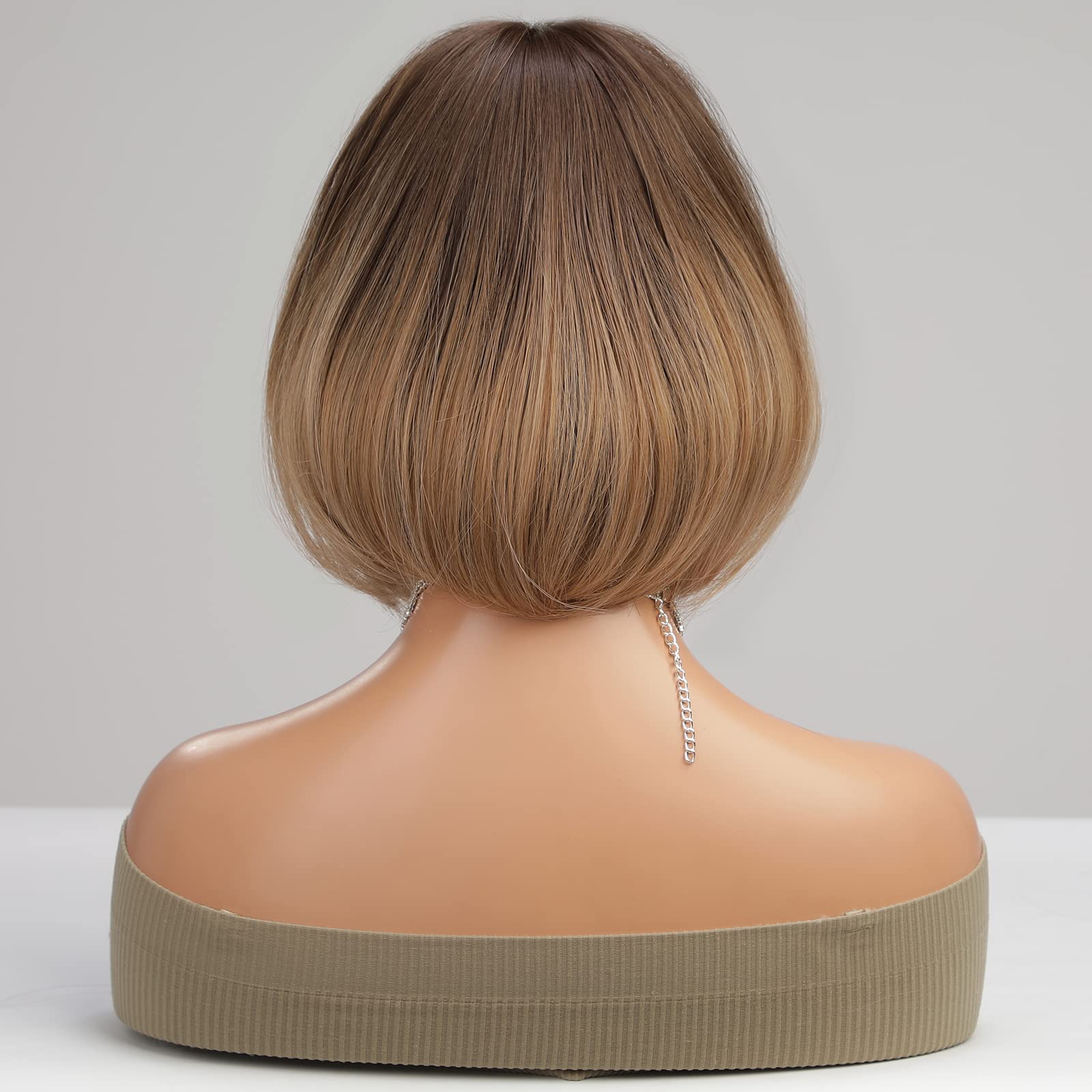 Haircube Ombre Brown Bob Wigs For Women Short Wigs With Bangs Synthetic Wigs
