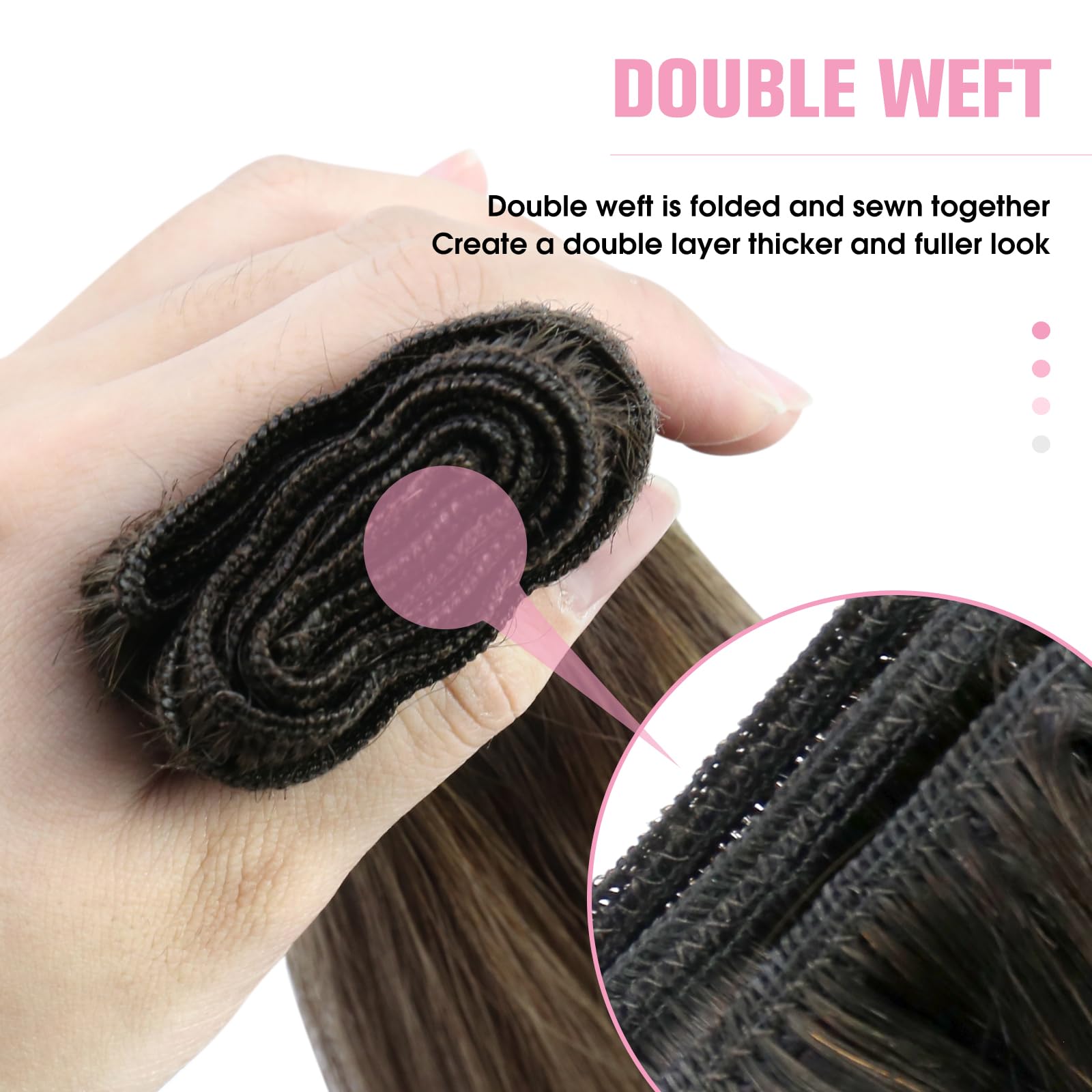 YoungSee Weft Hair Extensions Balayage Human Hair Sew in Extensions Dark Brown Fading to Caramel Blonde Mix Brown Balayage Sew i