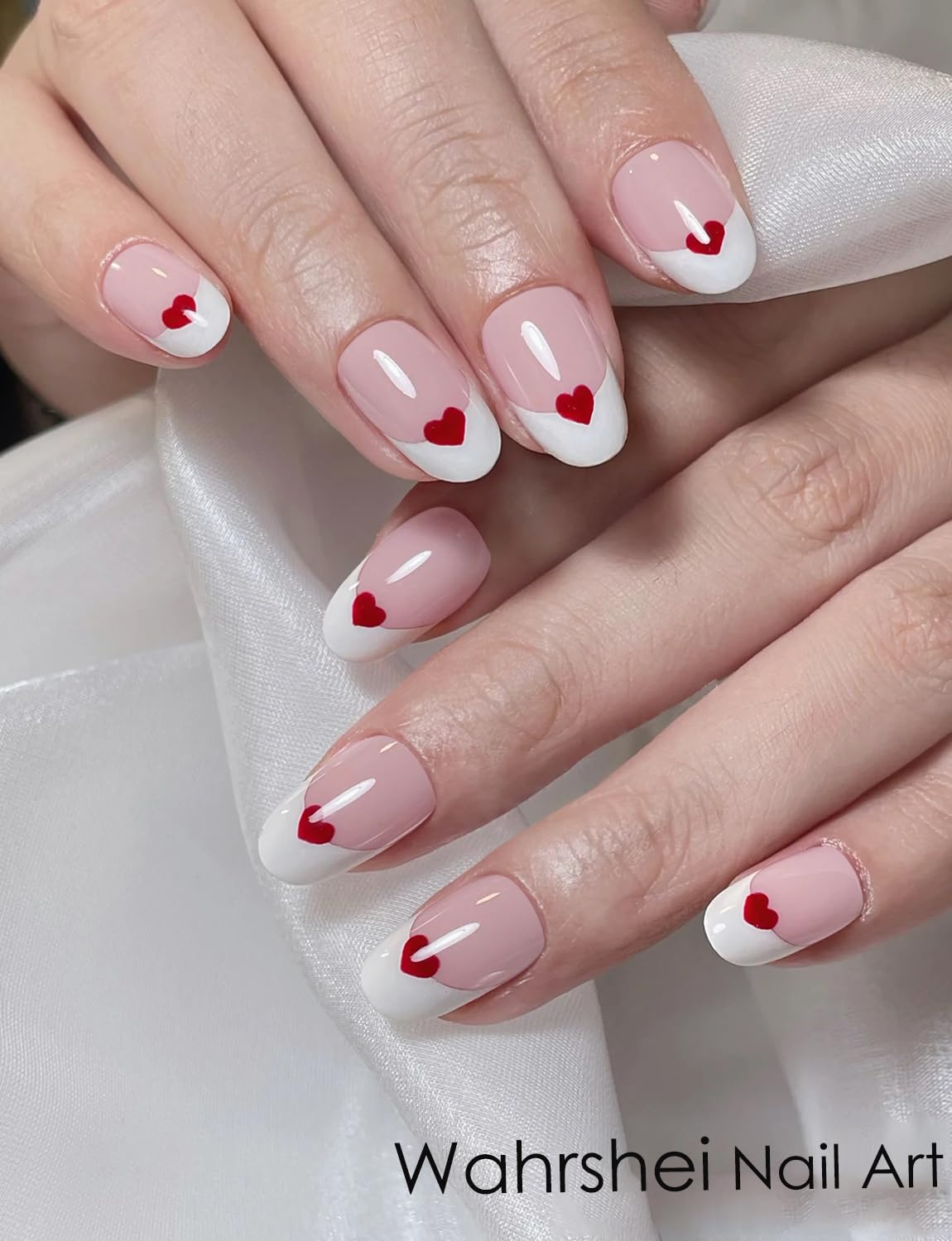 Wahrshei Semi Cured Gel Nail Strips |Gel Polish Nail Wraps | Gel Nail Stickers, Uv Light Required-Valentine Style E