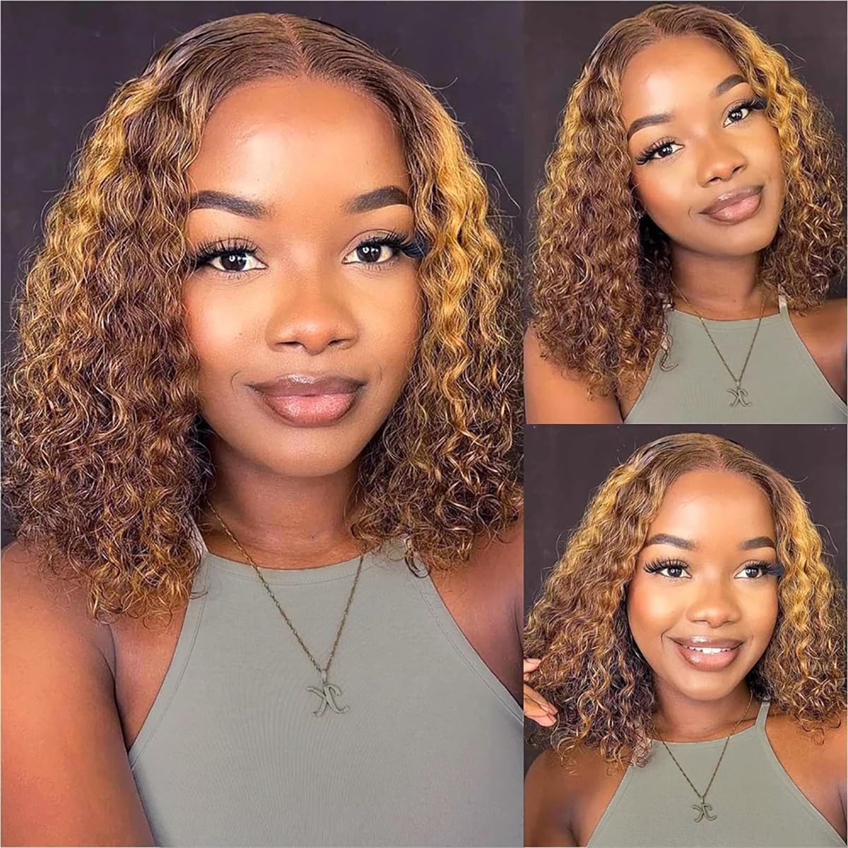 Maytune Wear and Go Glueless Wig Human Hair Pre Plucked Pre Cut 4/27 Highlight Ombre Bob Wig Human Hair Honey Blonde Deep Wave H