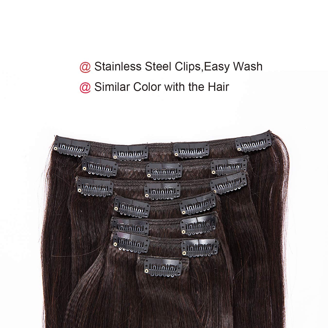 Anrosa Real Remy Thick Yaki Straight Clip ins Hair Extensions Real Human Hair for Full Head 9A Quality 7 Piece 120 Gram, Natural