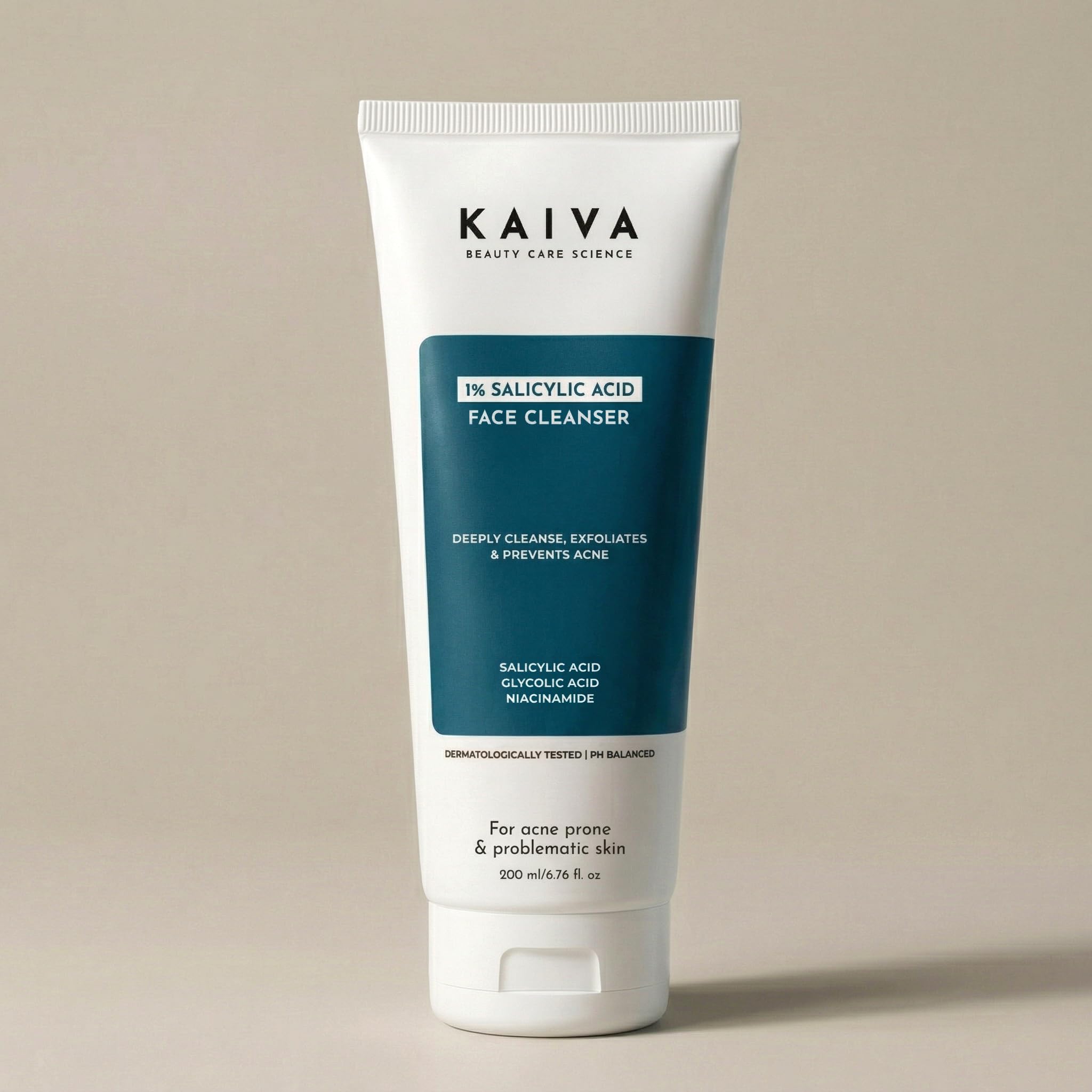 Kaiva 1% Salicylic Acid Face Wash For Oily Skin & Acne, With Glycolic Acid, Niacinamide Face Wash For Acne And Dark Spots, Facew