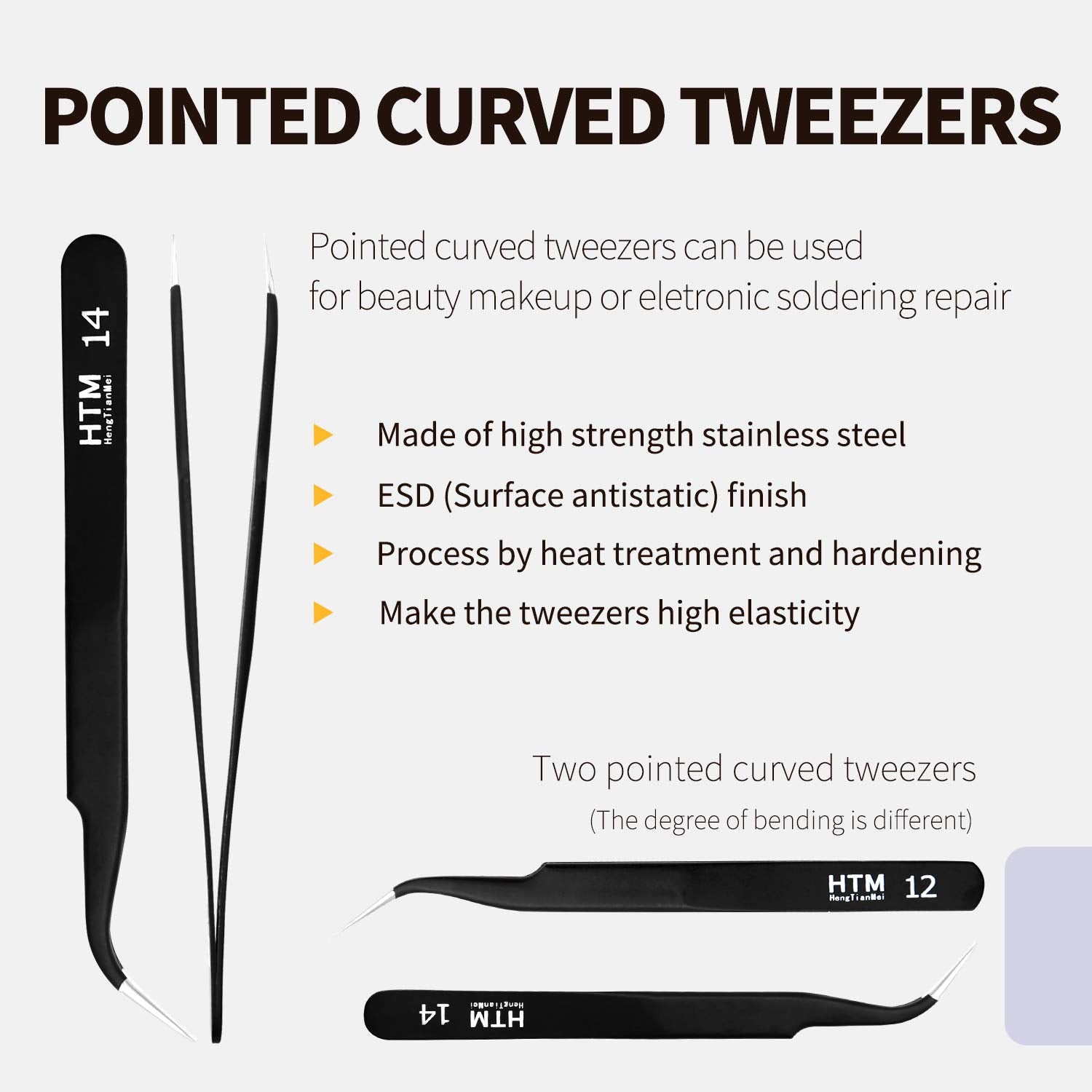 Precision Craft Tweezers Set,3 Pcs Pointed Tweezers,2 Pcs Curved Tweezers,2 Pcs Precision Serrated Tweezers For Eyelash Extensio
