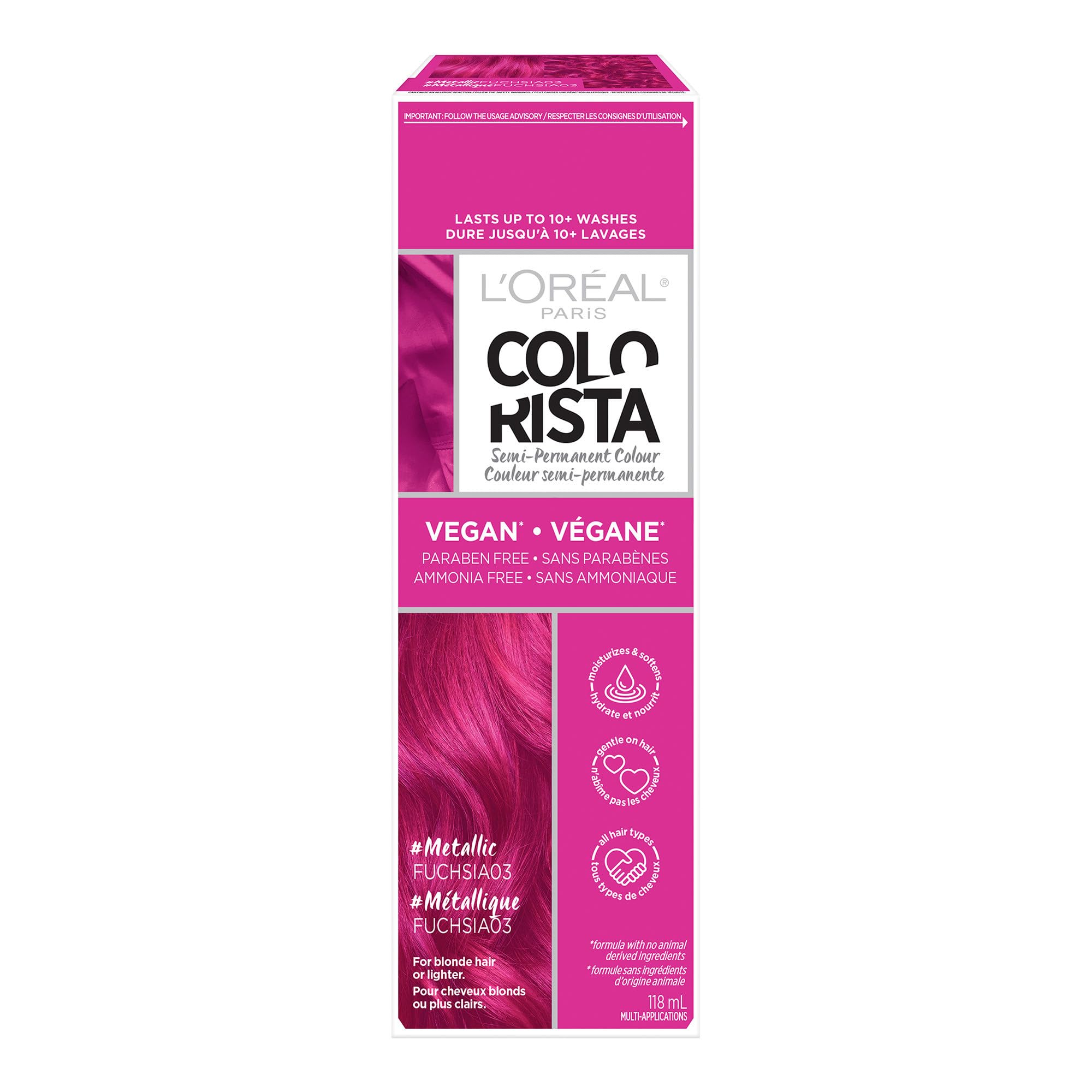 LOreal Paris Colorista Metallic Semi Permanent Hair Color for Bleached or Blonde Hair, Color Depositing Hair Mask Formula, Purp