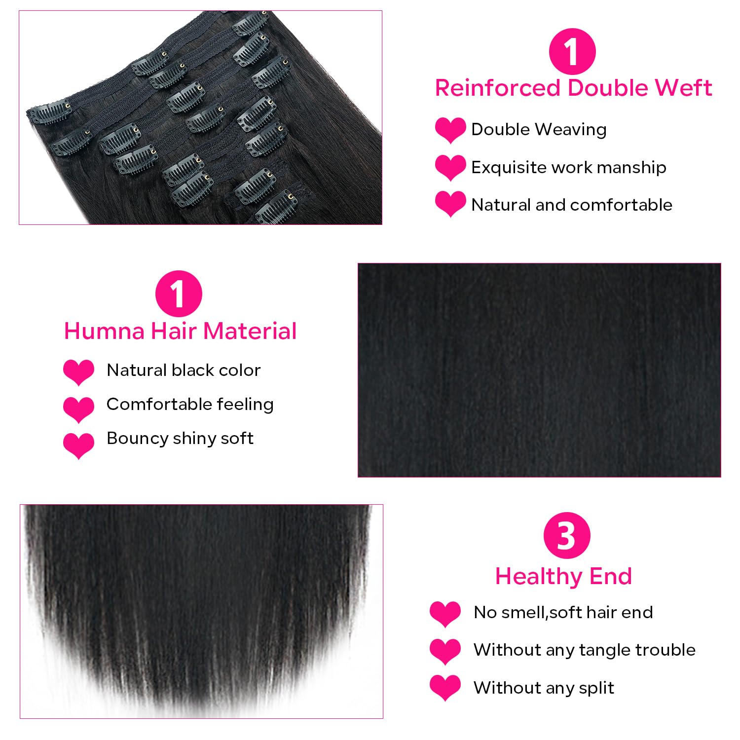 Yaki Straight Clip In Hair Extensions For Black Women Brazilian Human Hair Extensions 8Pcs Remy Hair Extensions Clip In Human Ha