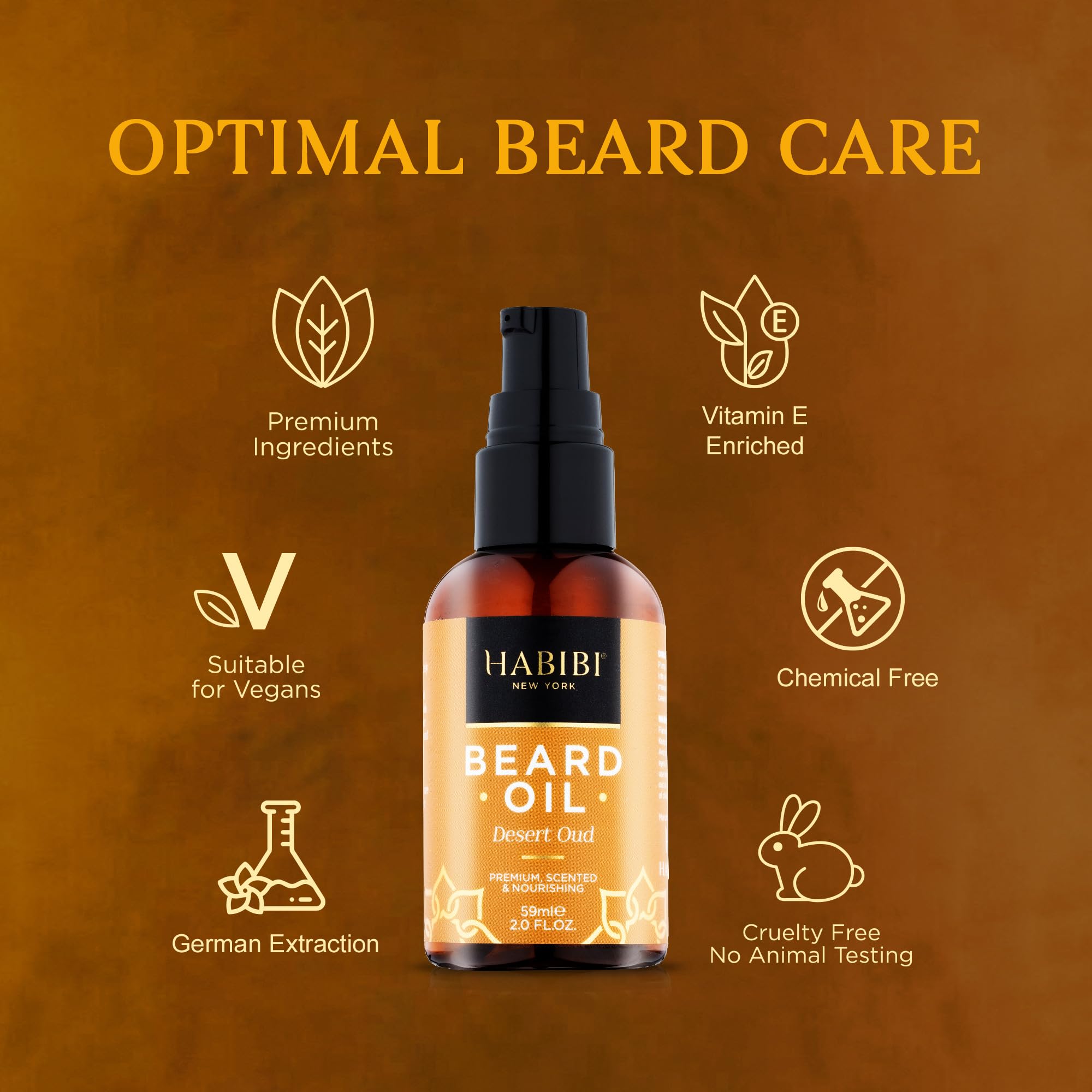 Habibi Desert Oud Beard Oil 2.0 Fl. Oz - Naturally Derived, Scented Beard Oil For Men, Beard Essentials For Men Made In Usa