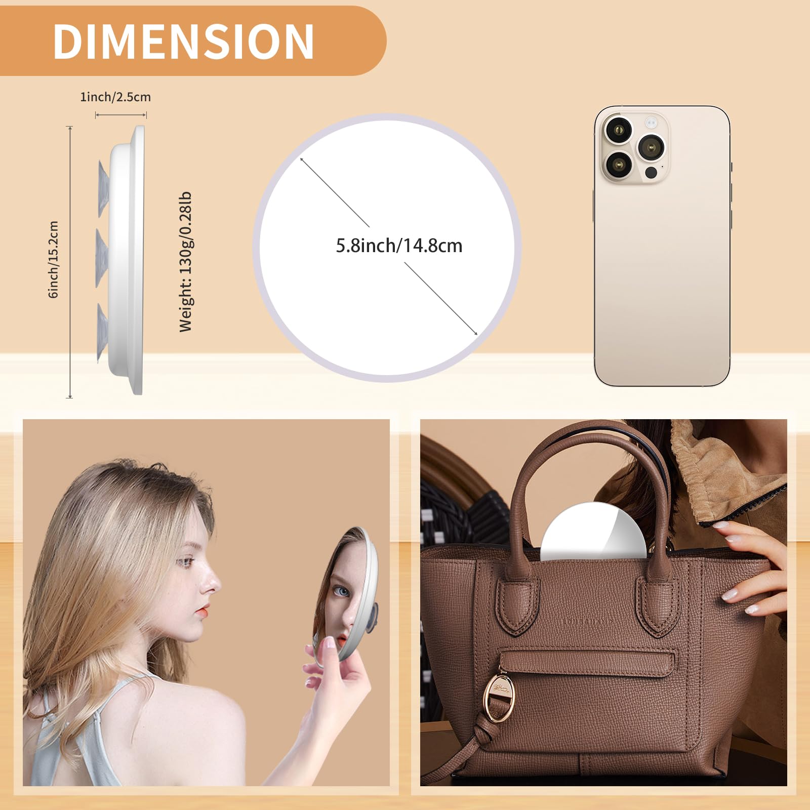 Suupvaor Magnifying Mirror 10X with Suction Cups, 6inch Travel 10X Magnified Mirror Large Round Makeup Mirror with High Magnific