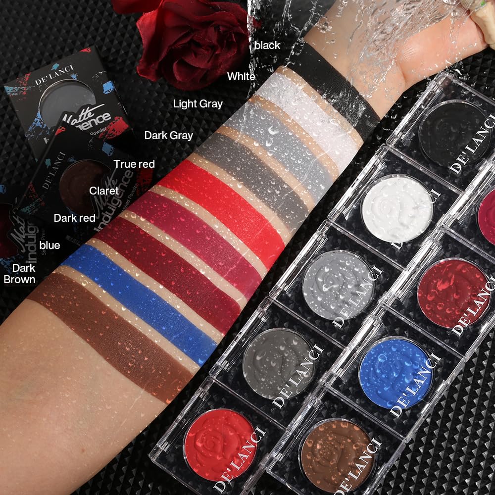De'Lanci White Eyeshadow Palette Powder, White Highlighter Eyeshadow Base Matte Shade Eyelid, Silky-Smooth Goth White Face Paint
