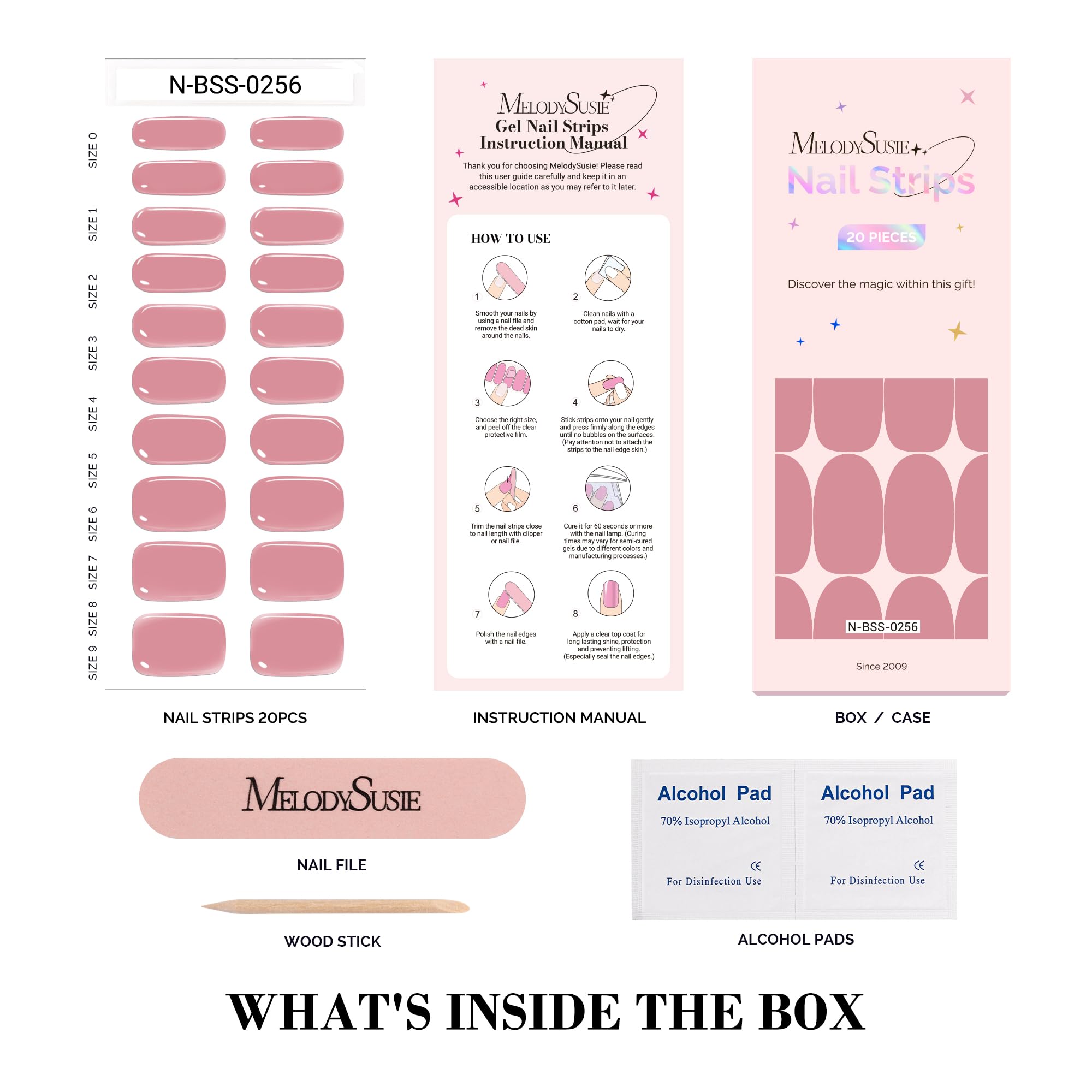 Melodysusie Semi Cured Gel Nail Strips (Genuine Pink)- Works With Nail Lamp, Salon-Quality, Long Lasting, Easy To Apply & Remove