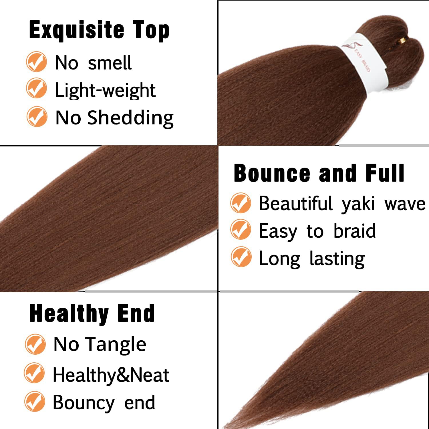 Ubeleco Brown Braiding Hair Pre Stretched 20 Inch 8 Packs Color 30 Braiding Hair Auburn Soft Yaki Texture, No Itch, Hot Water Se
