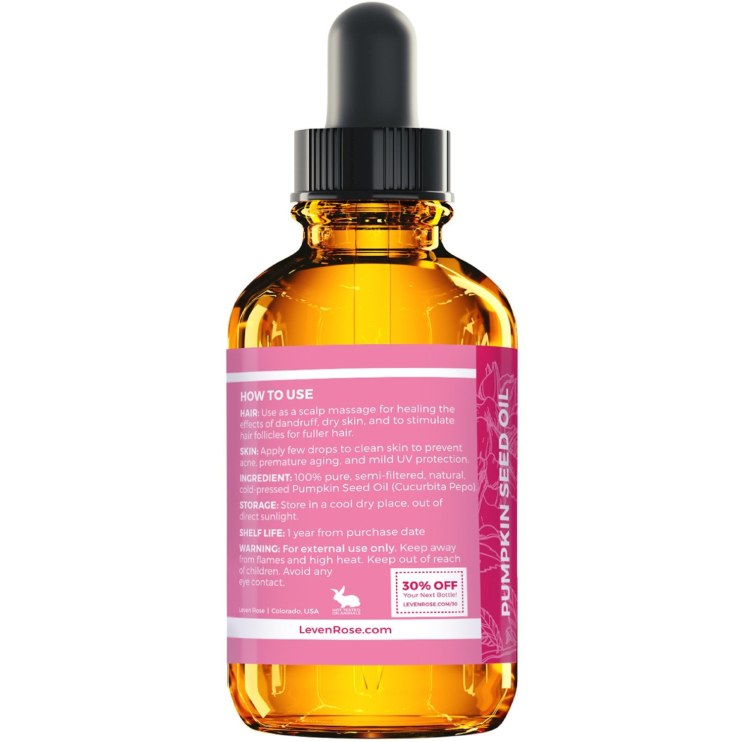Leven Rose Organic Pumpkin Seed Oil For Hair Growth 1 Oz, 100% Pure, Cold Pressed Pumpkin Oil For Damaged Hair, Dry Skin And Nai
