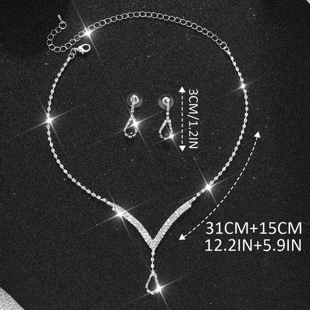 Unicra Bridal Wedding Jewelry Set Silver Rhinestone Necklace Earrings Sets Formal Costume Jewelry for Women and Brides (A-Black)