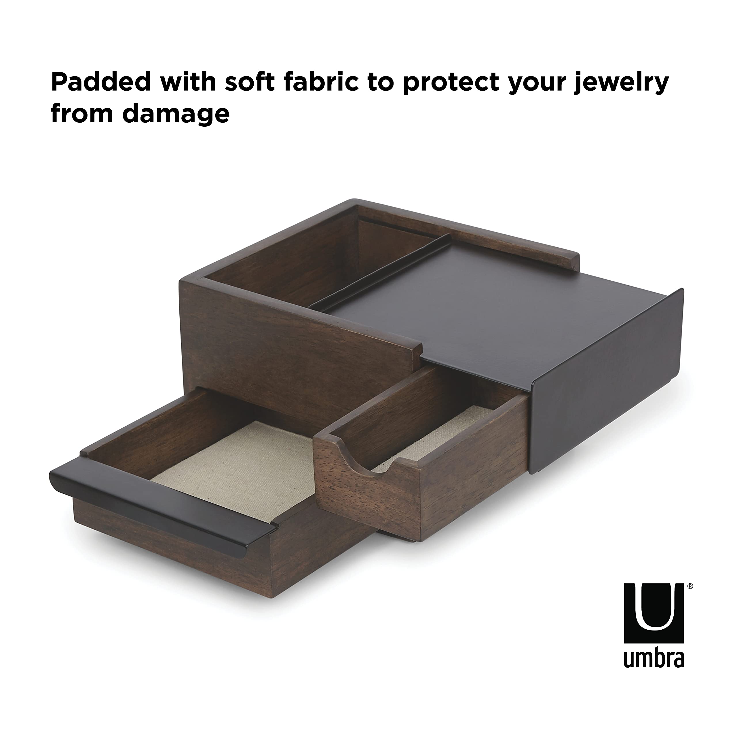 Umbra Mini Stowit Jewelry Box - Modern Keepsake Storage Organizer with Hidden Compartment Drawers for Ring, Bracelet, Watch, Nec