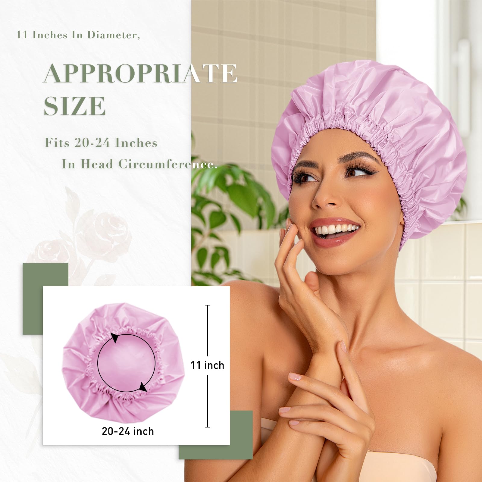 Reusable Shower Cap For Women, Large Waterproof Shower Bonnet Washable Elastic Band Bath Hair Hat For Long Hair, Braids(Purple)