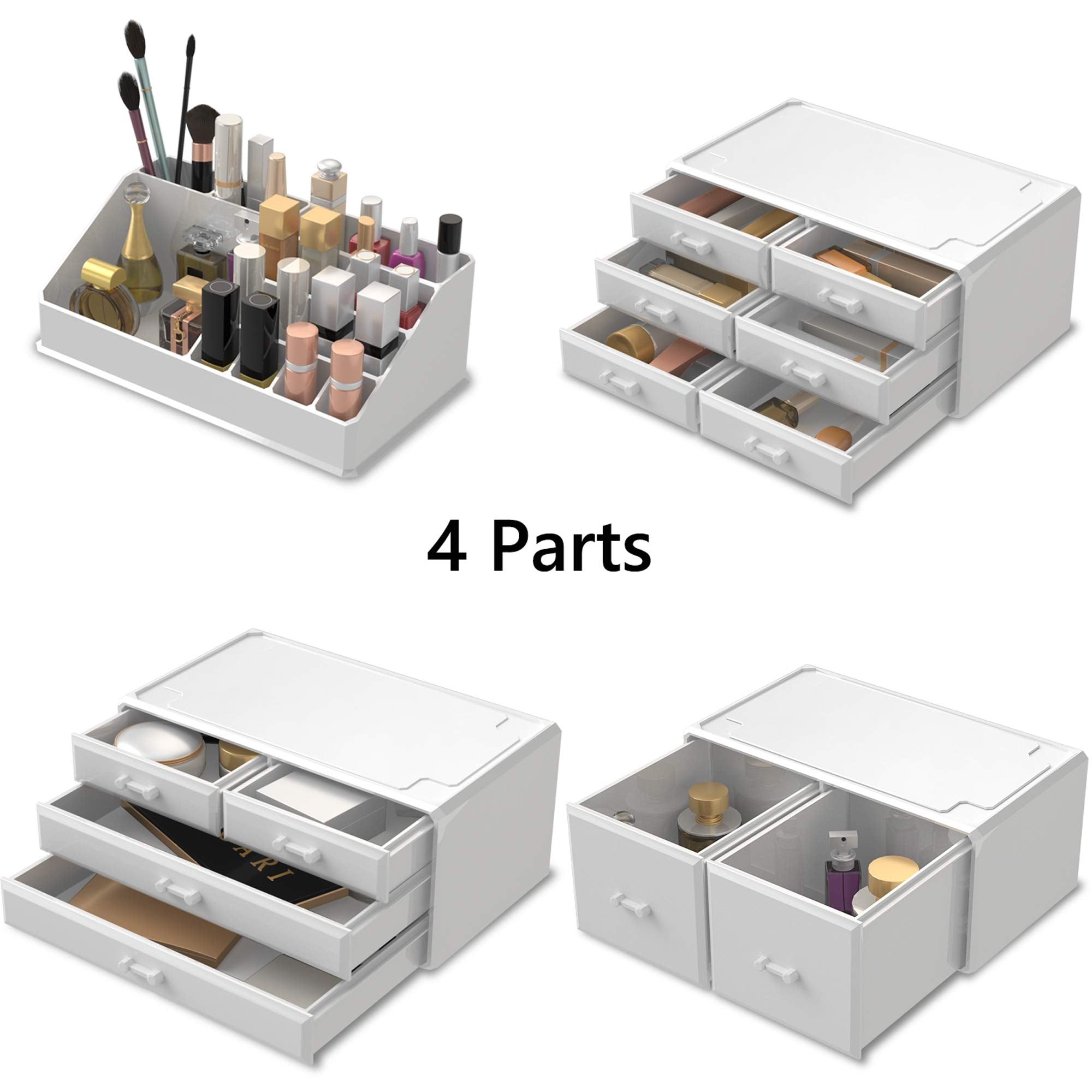 READAEER Makeup Cosmetic Organizer Storage Drawers Display Boxes Case with 12 Drawers (White)
