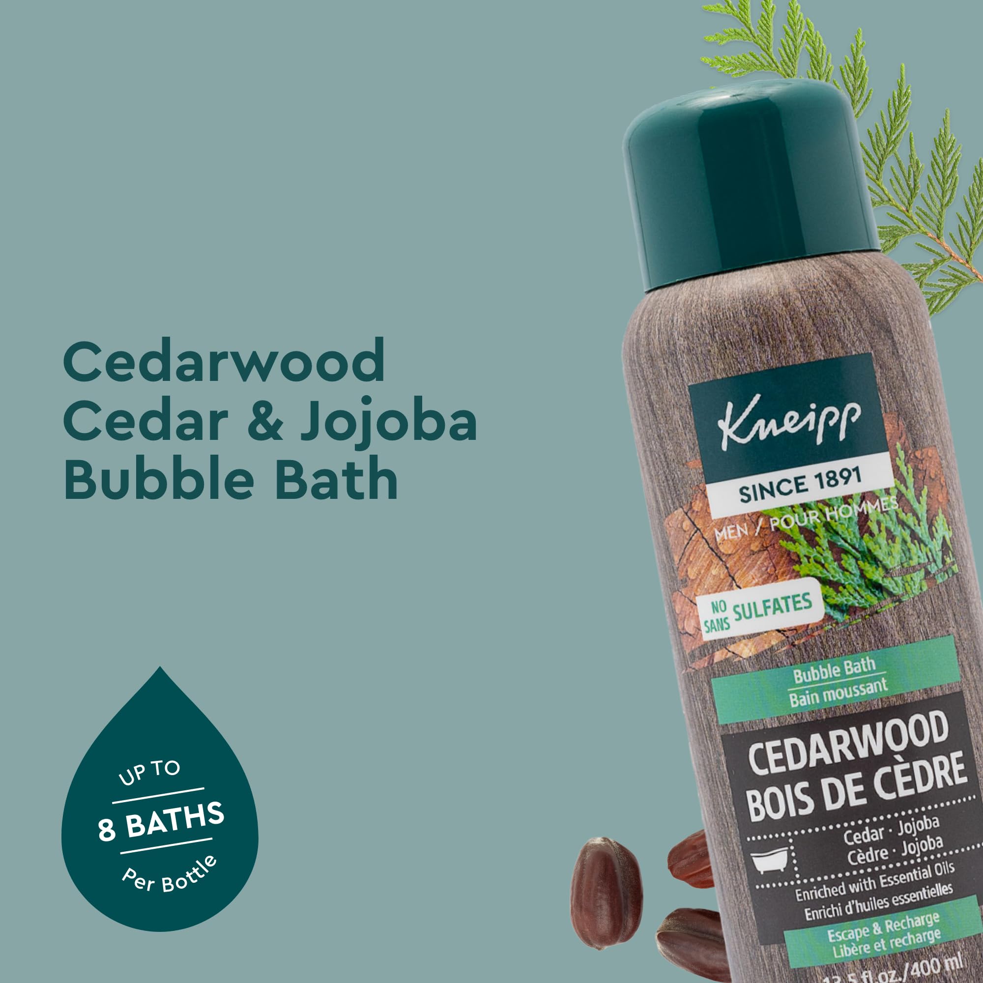 Kneipp Cedarwood Aromatherapy Bubble Bath - Good For A Luxurious Self-Care Experience - For Men Only - Vegan - Sulfate Free - 13