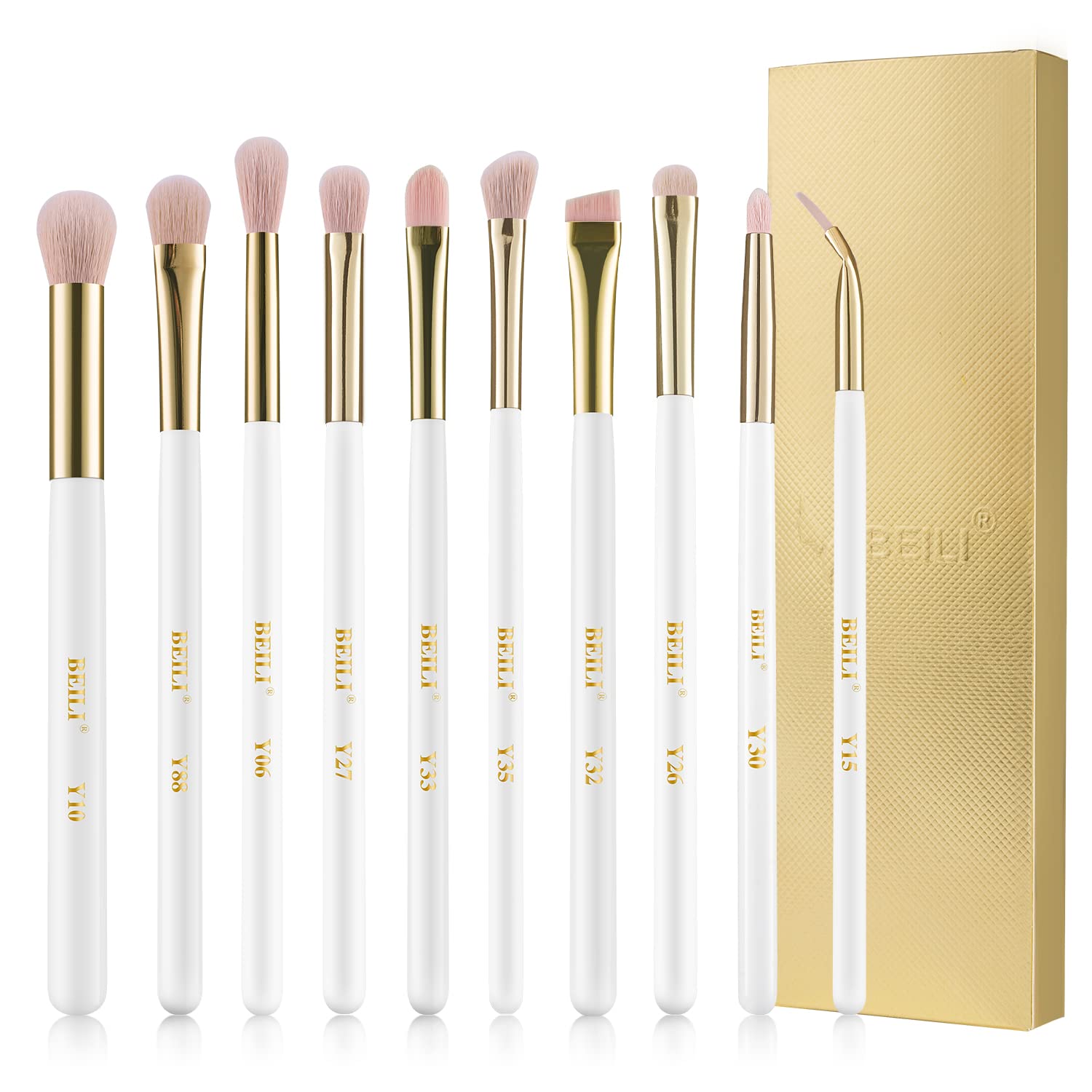 BEILI Eye Makeup Brushes 10Pcs Eyeshadow Brush Set Premium Pink Vegan Synthetic Eye Shadows Blending Concealers Eyebrow Eyeliner