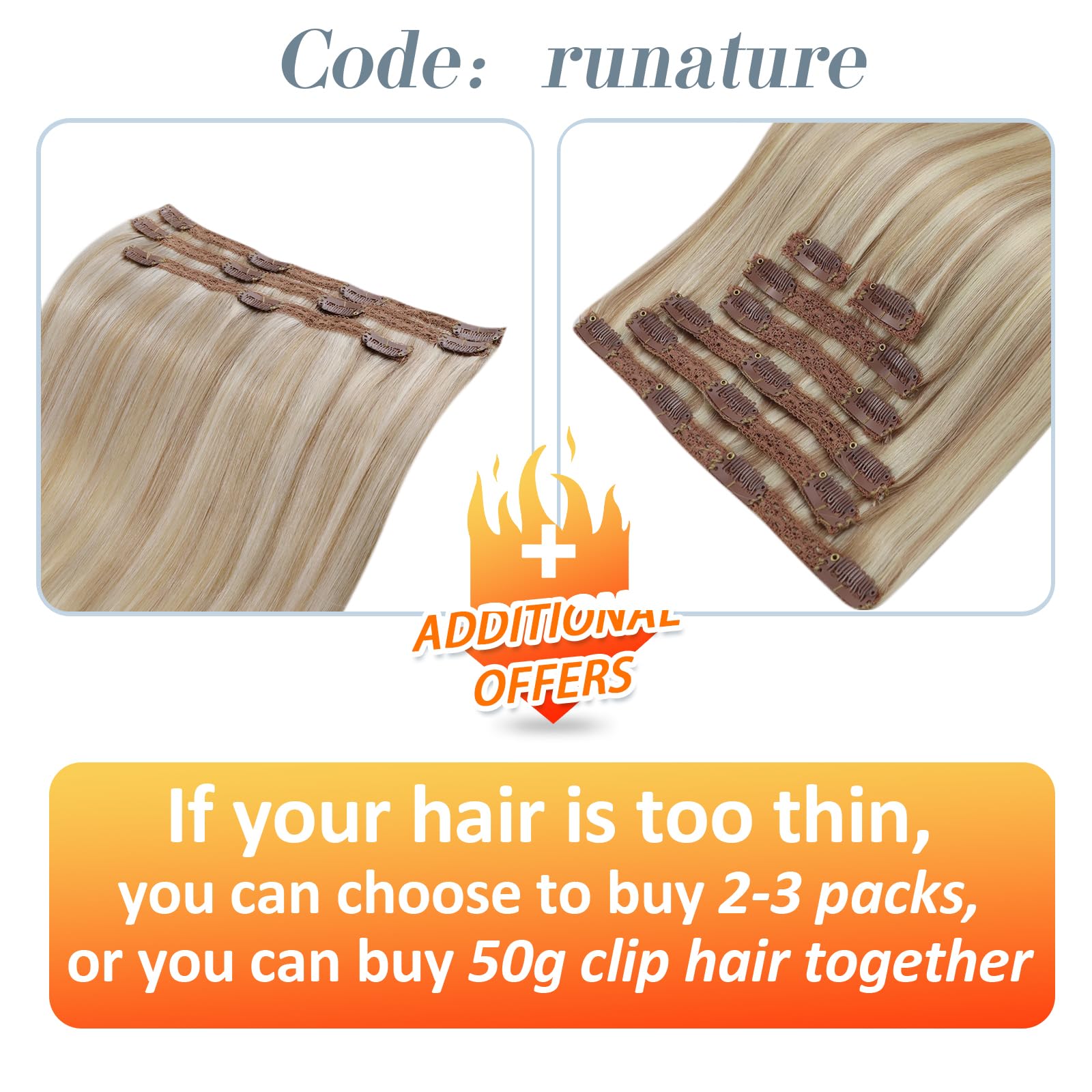 Runature Blonde Clip In Hair Extensions Human Hair 18 Inch Ash Blonde With Platinum Blonde Human Hair Extensions Clip Ins Full H