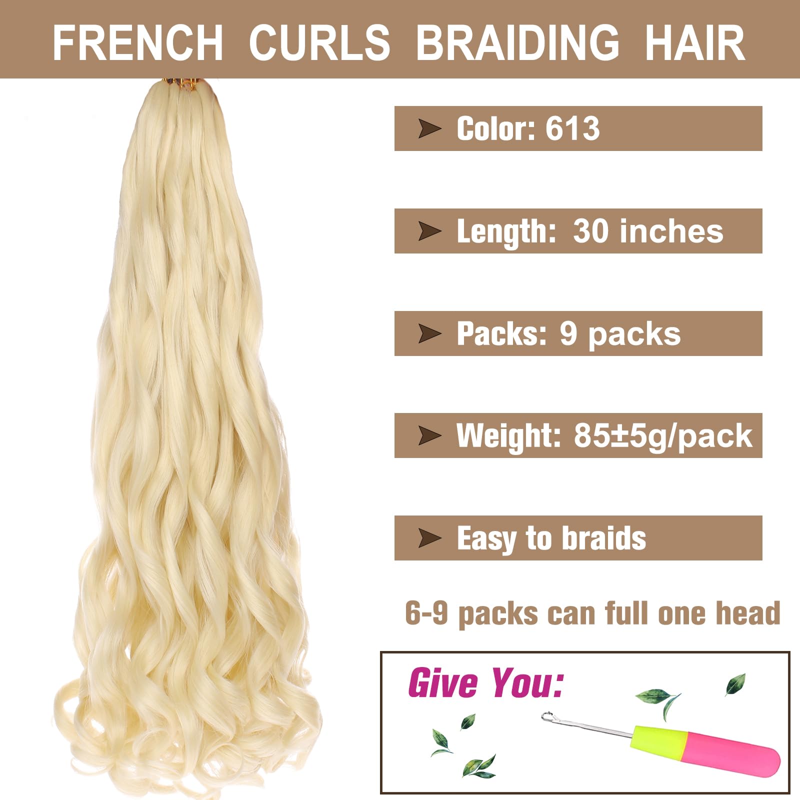 Cookoo 30 Inch French Curl Braiding Hair 9 Packs Loose Wave Crochet Braids For Black Women Spanish Curly Braiding Hair Extension