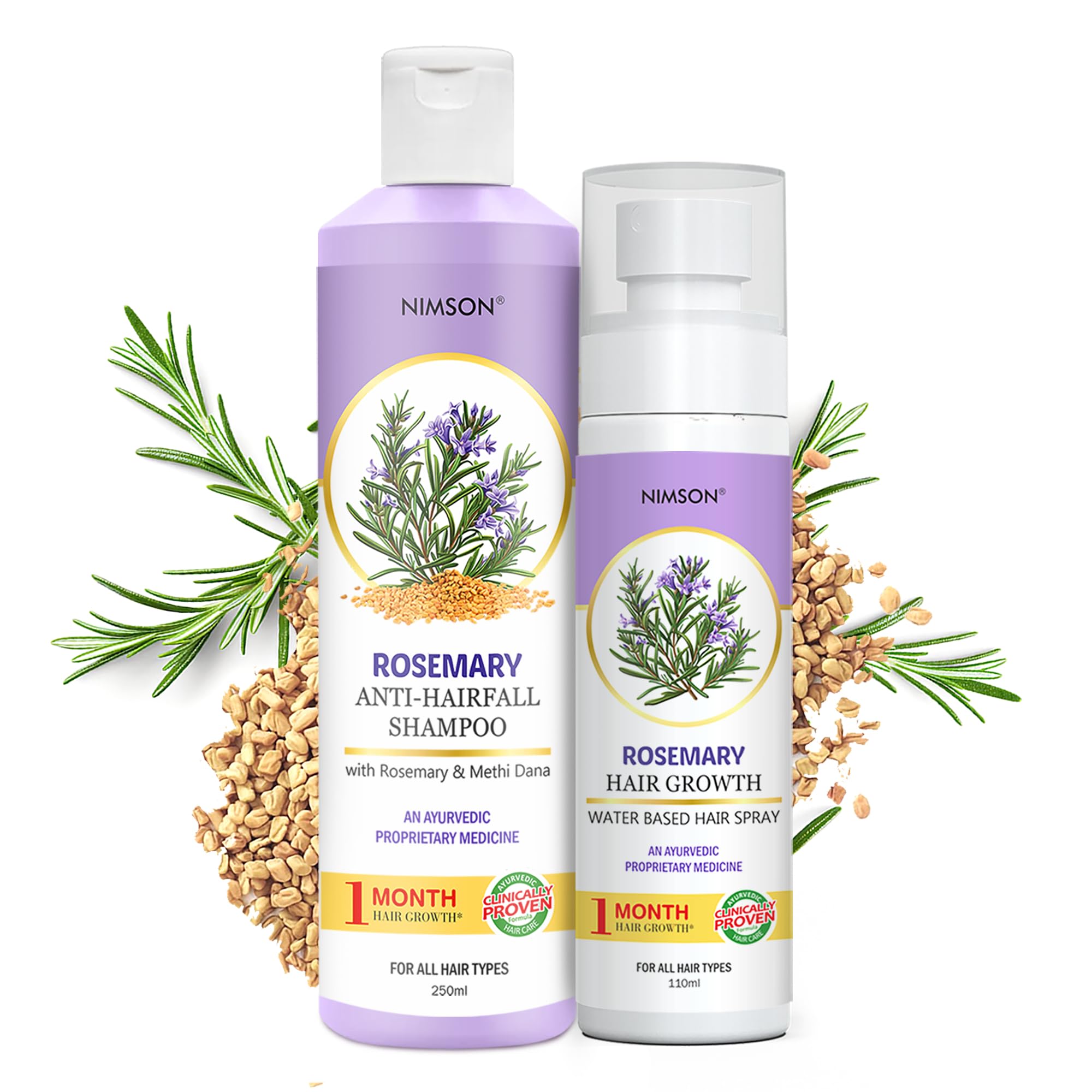 Nimson Rosemary Shampoo (250Ml) + Hair Water Spray (110Ml) Combo | AntiHair Fall, Hair Growth & Shine Treatment | Strengthens R