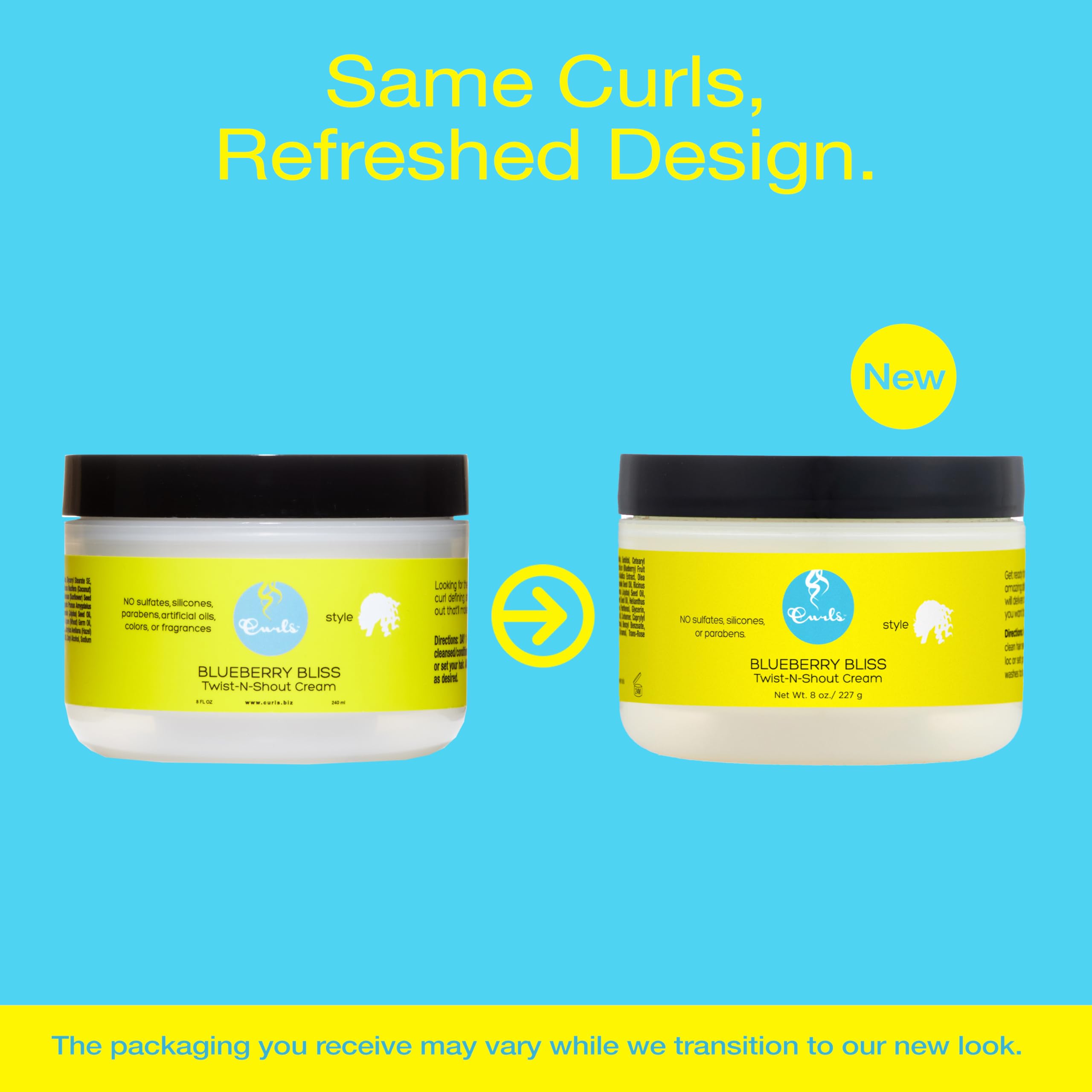 Curls Blueberry Bliss Twist-N-Shout Cream - 8 oz, for the Perfect Twist Outs and Braid Outs, for All Natural Types, Adds Sheen,